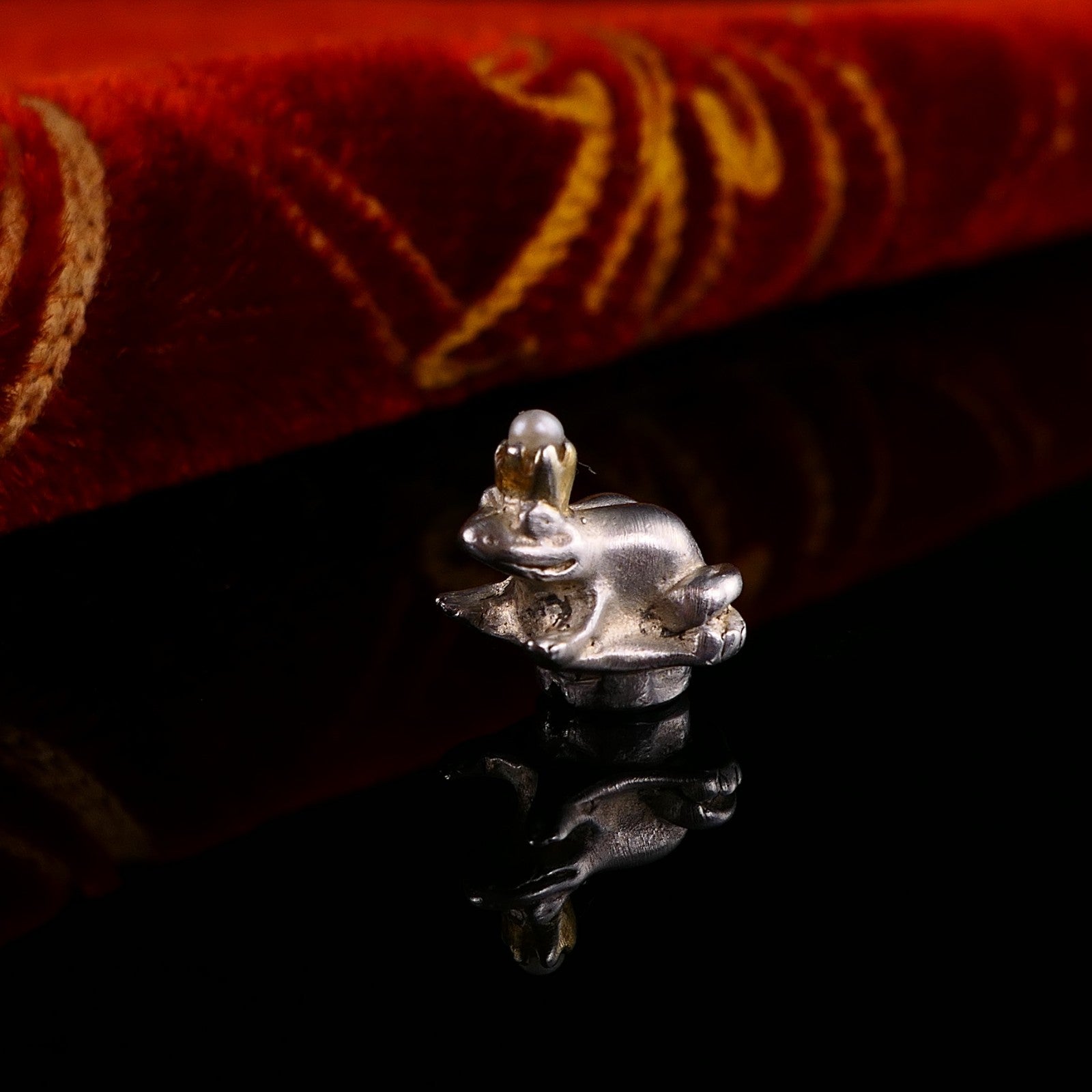 Vintage Ring Ding Top für Silberring Frosch mit Perle 925 Silber von Silberwerk
