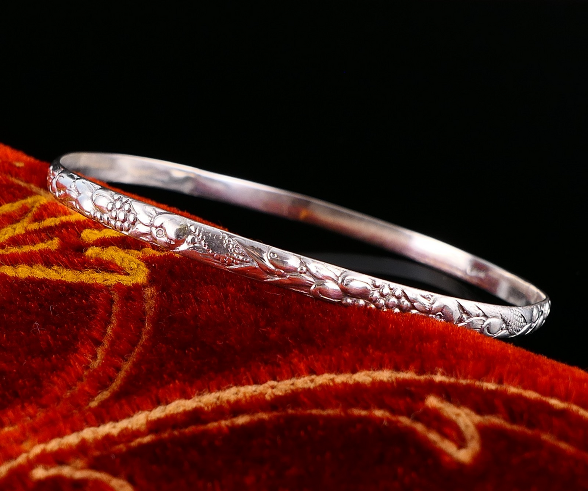 Vintage 835er Silber Armband Armreif -Florales Design Antiker Stil 21,5cm Ø6,8cm