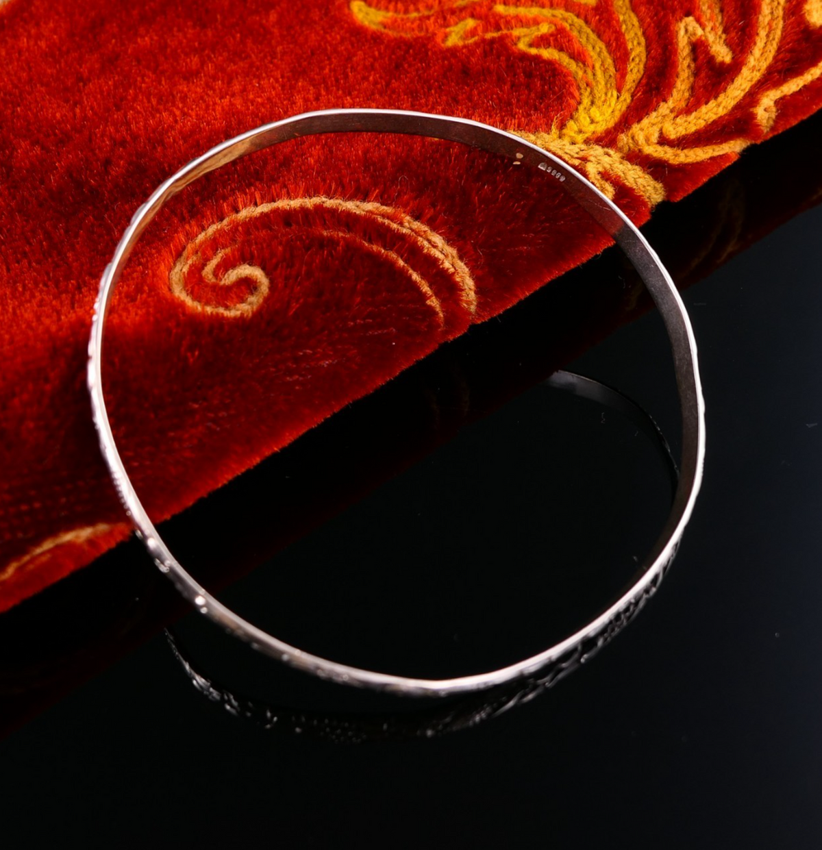 Vintage 835er Silber Armband Armreif -Florales Design Antiker Stil 21,5cm Ø6,8cm