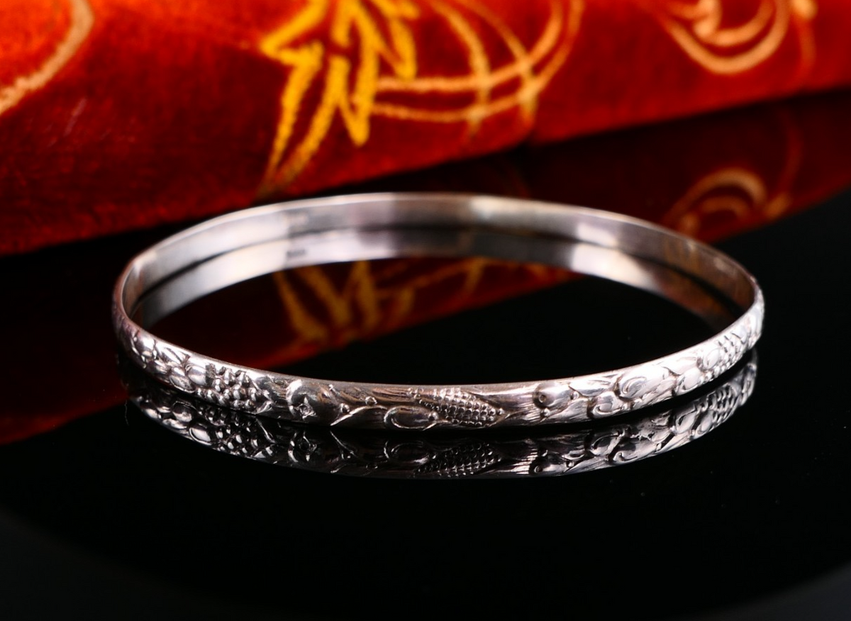 Vintage 835er Silber Armband Armreif -Florales Design Antiker Stil 21,5cm Ø6,8cm