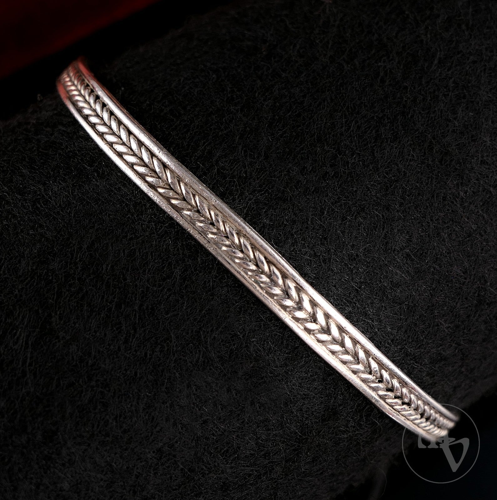 Vintage 925er Silber Armband Armreif - Ähren Dekor Antiker Stil 20,5cm Ø6,5cm