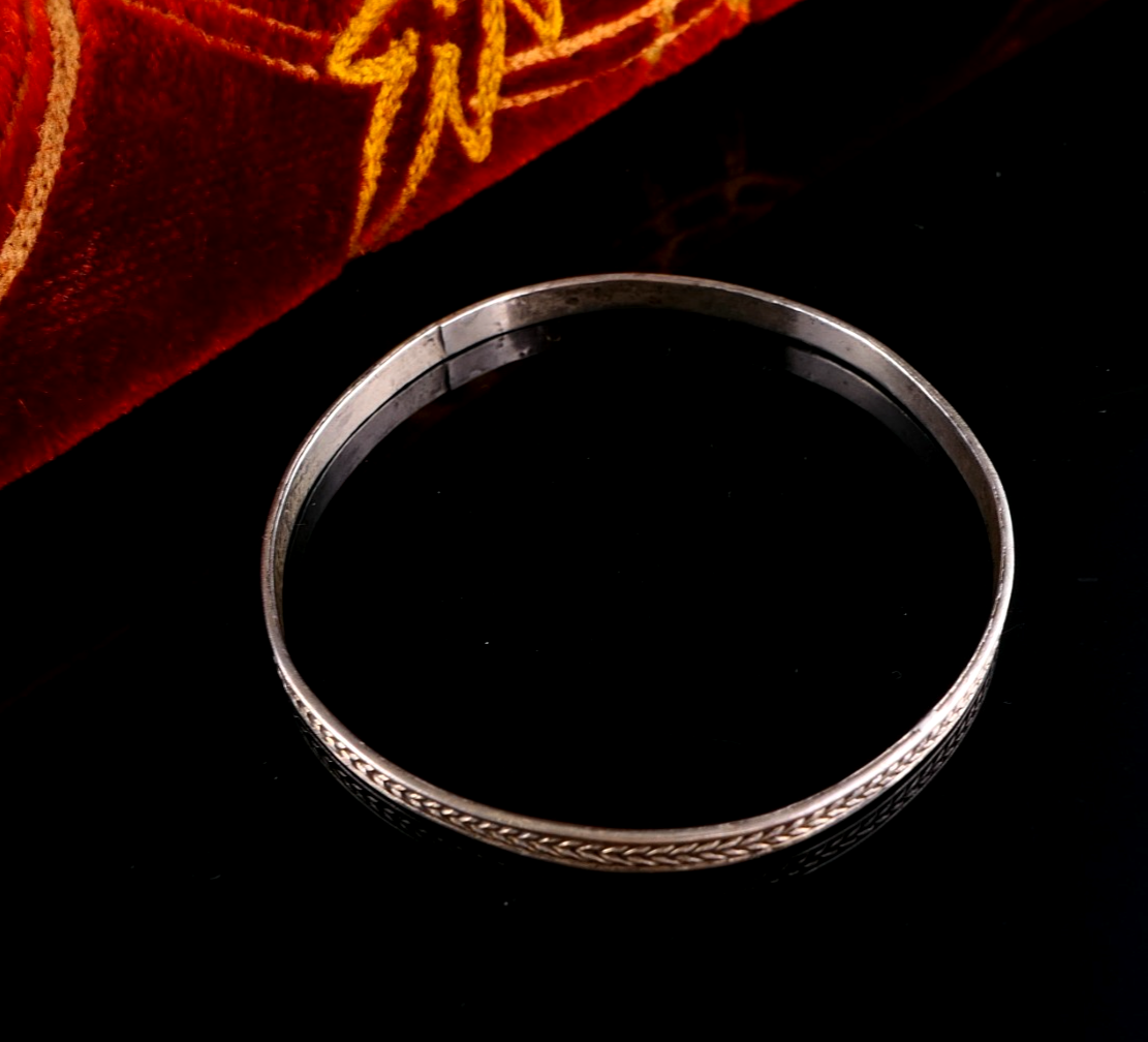 Vintage 925er Silber Armband Armreif - Ähren Dekor Antiker Stil 20,5cm Ø6,5cm