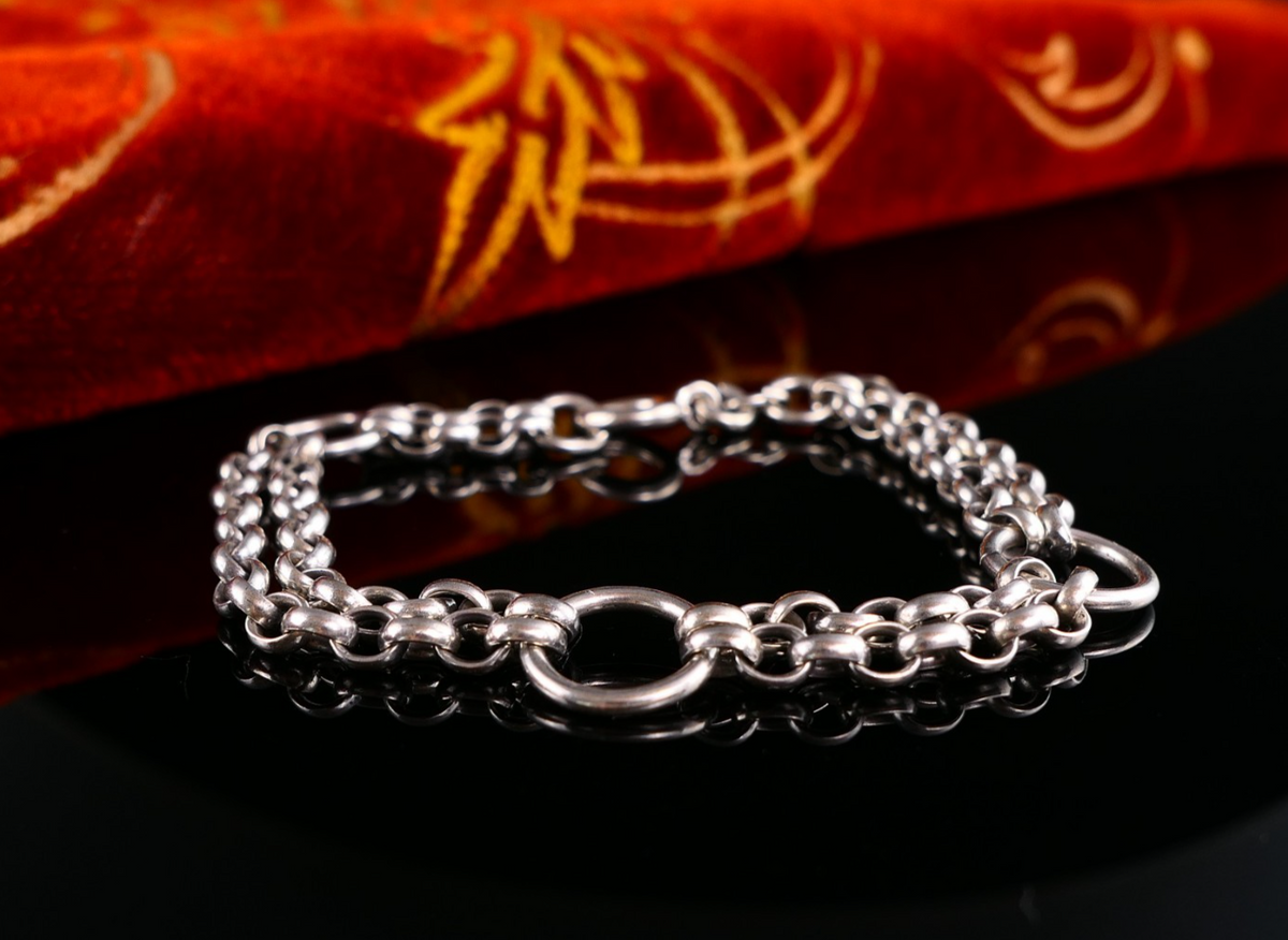 Vintage min 800er Silber Gliederarmband Bettelarmband 18,5cm / 12,0g / Ösen 12mm
