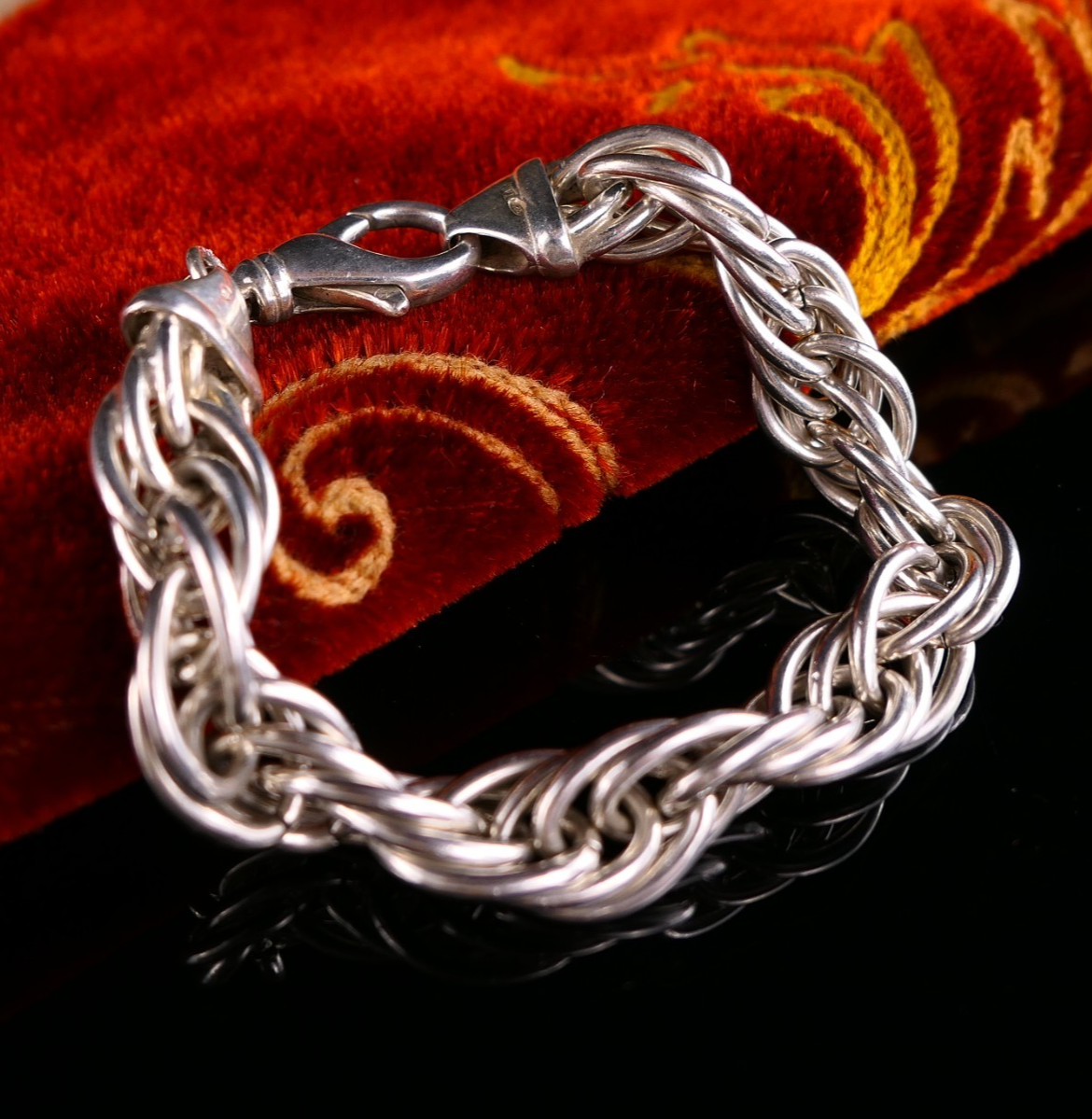Massives 925 Sterling Silber Gliederarmband Geflochten Oval Silberarmband 20cm 53g aus Italien