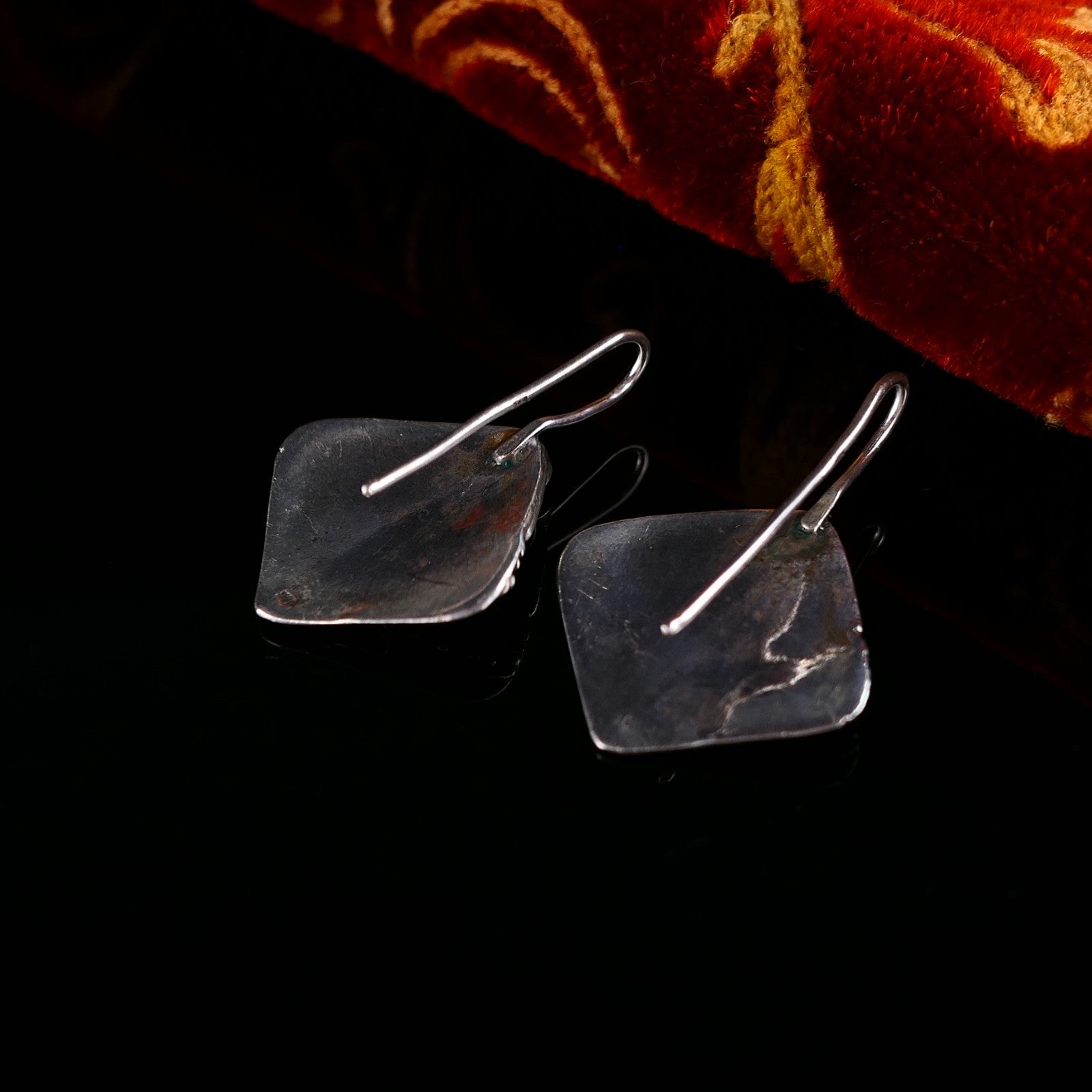 Vintage Ethno Ohrhänger Ohrringe mit Türkisen aus 925er Silber - L.3,6cm / 6,7g
