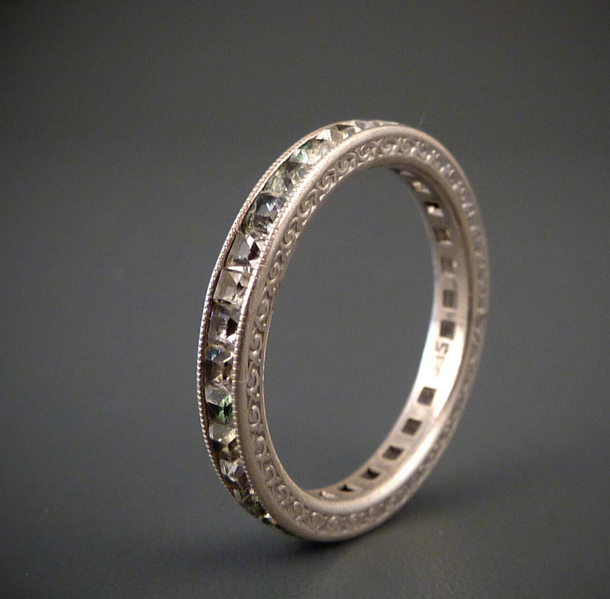 Antikschmuck - Antiker Silber Memoryring mit Strasssteinen aus 935 Silber Gr. 53