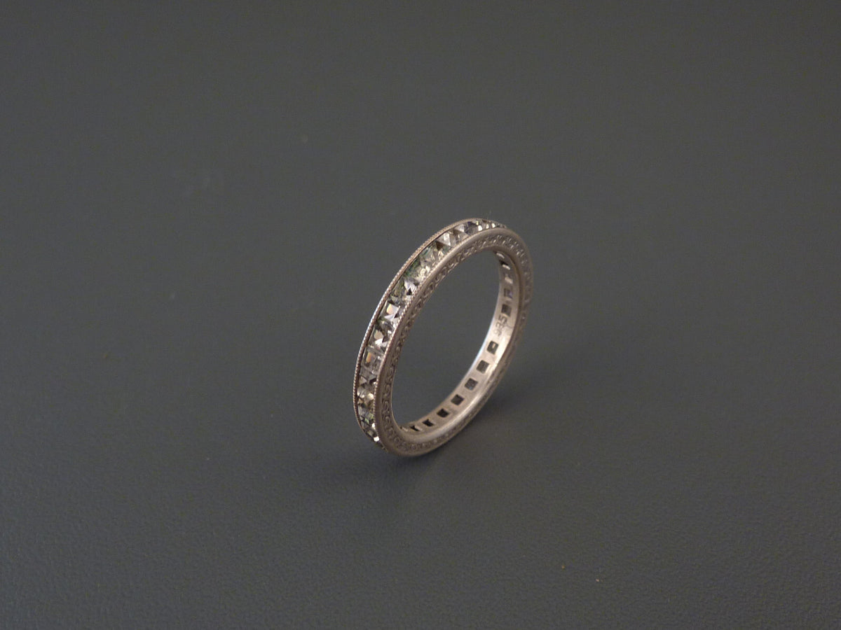 Antikschmuck - Antiker Silber Memoryring mit Strasssteinen aus 935 Silber Gr. 53