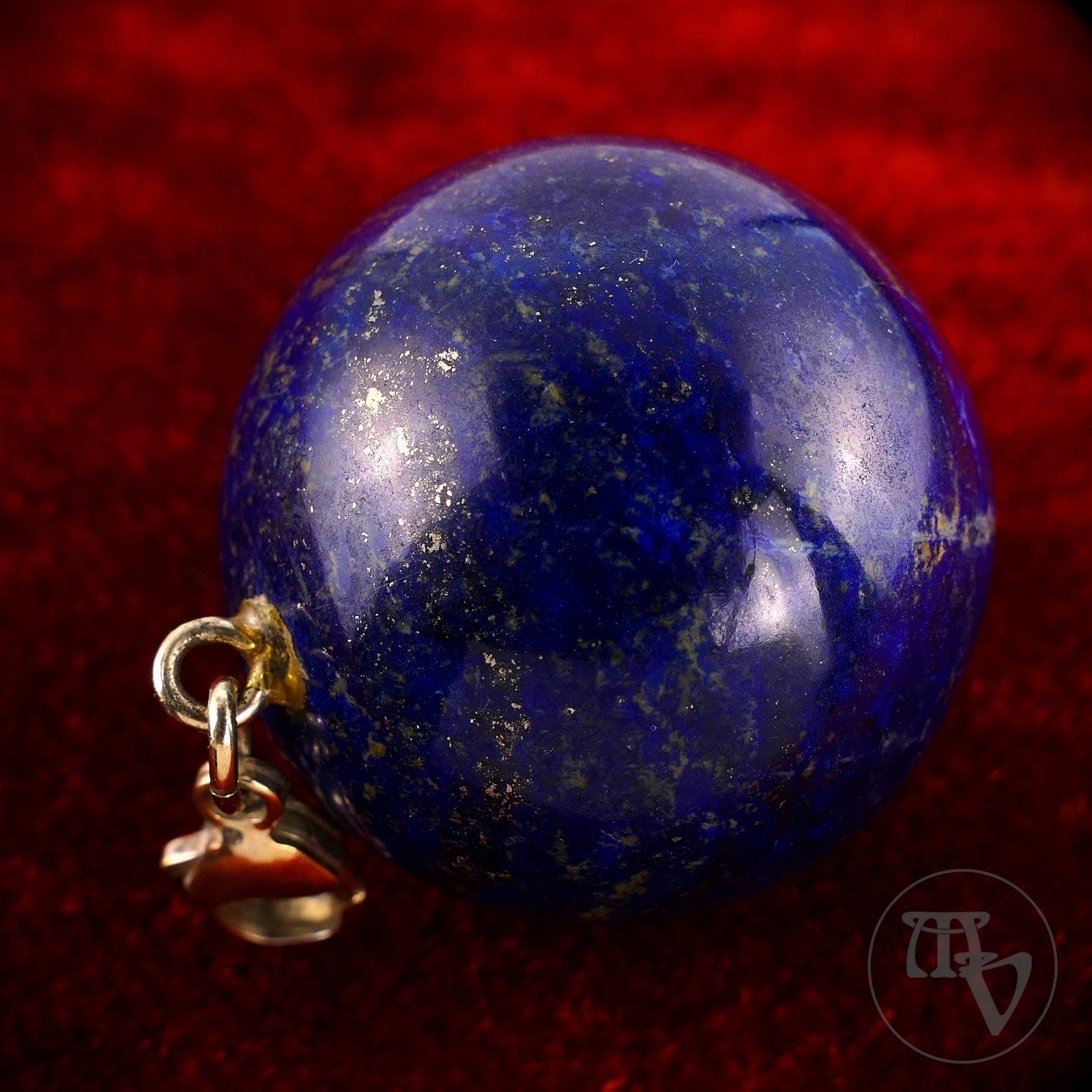 Großer Lapislazuli Kugelanhänger Ø3,0cm mit 925er Silber Vergoldet Karabiner - 47,6g