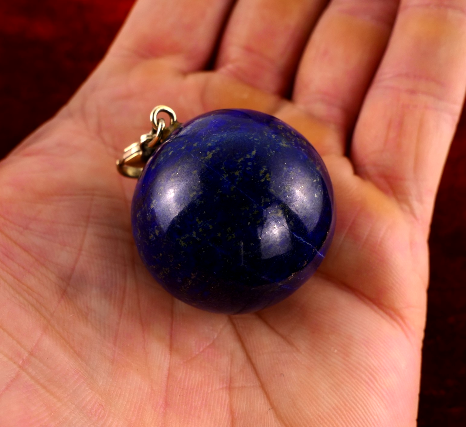 Großer Lapislazuli Kugelanhänger Ø3,0cm mit 925er Silber Vergoldet Karabiner - 47,6g