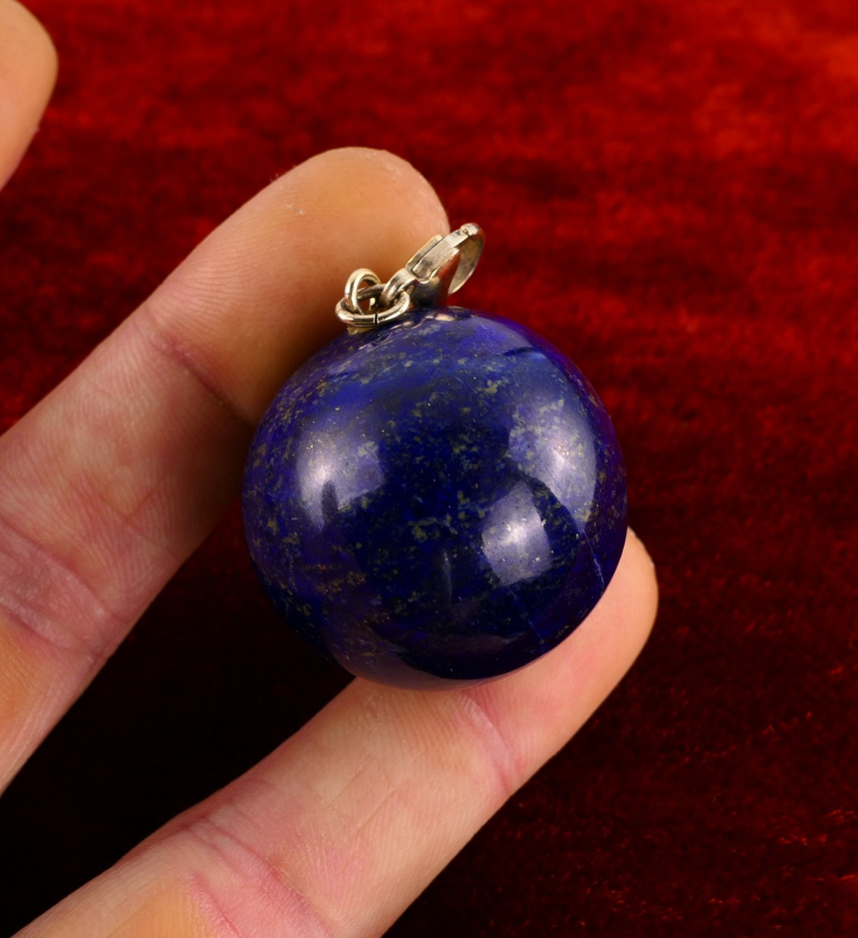 Großer Lapislazuli Kugelanhänger Ø3,0cm mit 925er Silber Vergoldet Karabiner - 47,6g