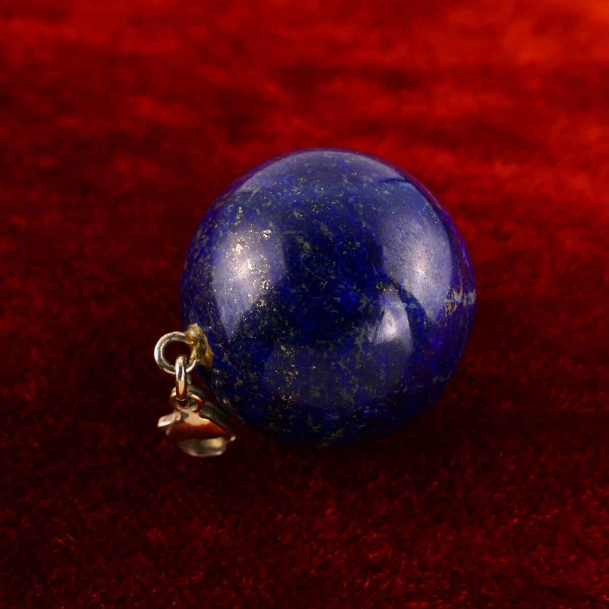 Großer Lapislazuli Kugelanhänger Ø3,0cm mit 925er Silber Vergoldet Karabiner - 47,6g