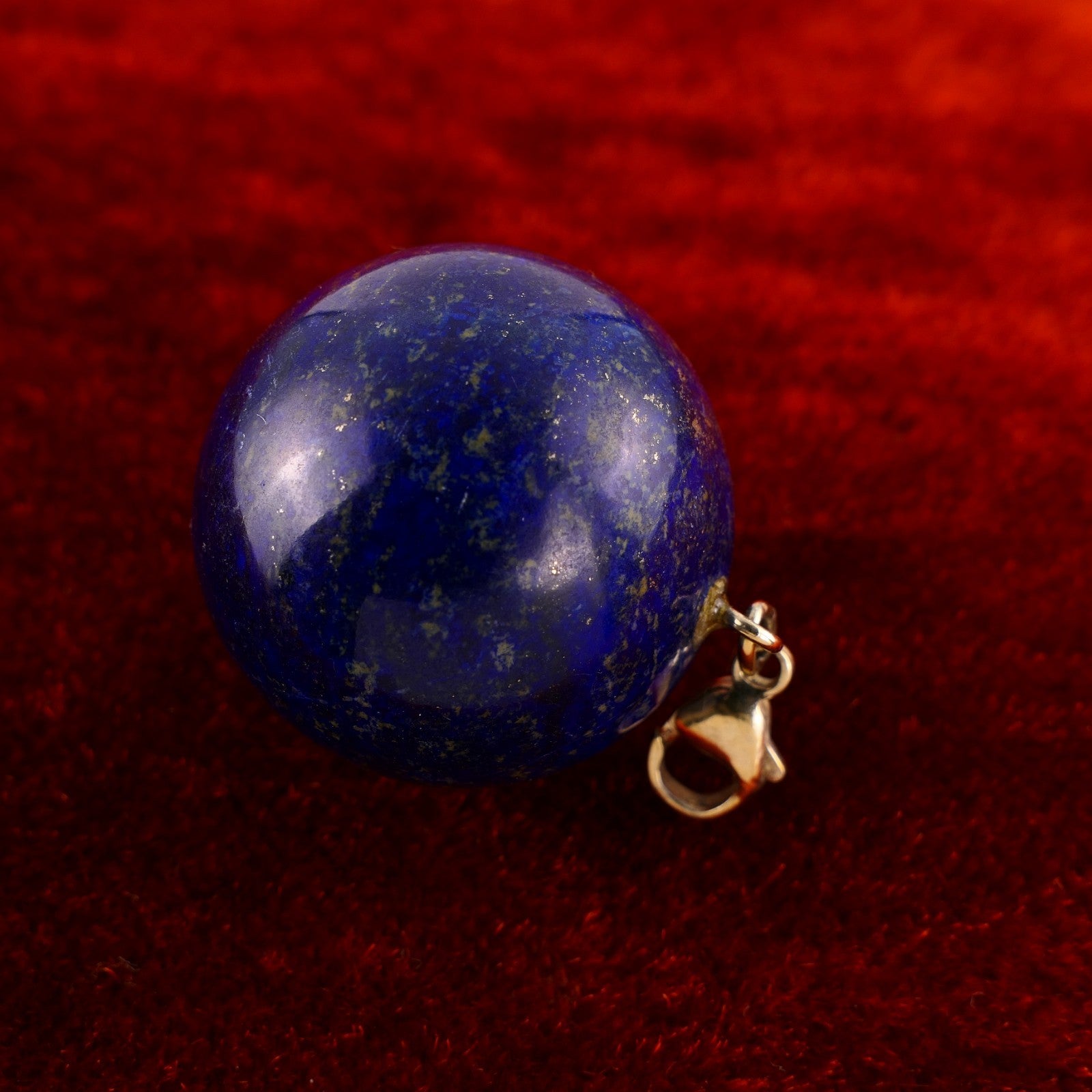 Großer Lapislazuli Kugelanhänger Ø3,0cm mit 925er Silber Vergoldet Karabiner - 47,6g