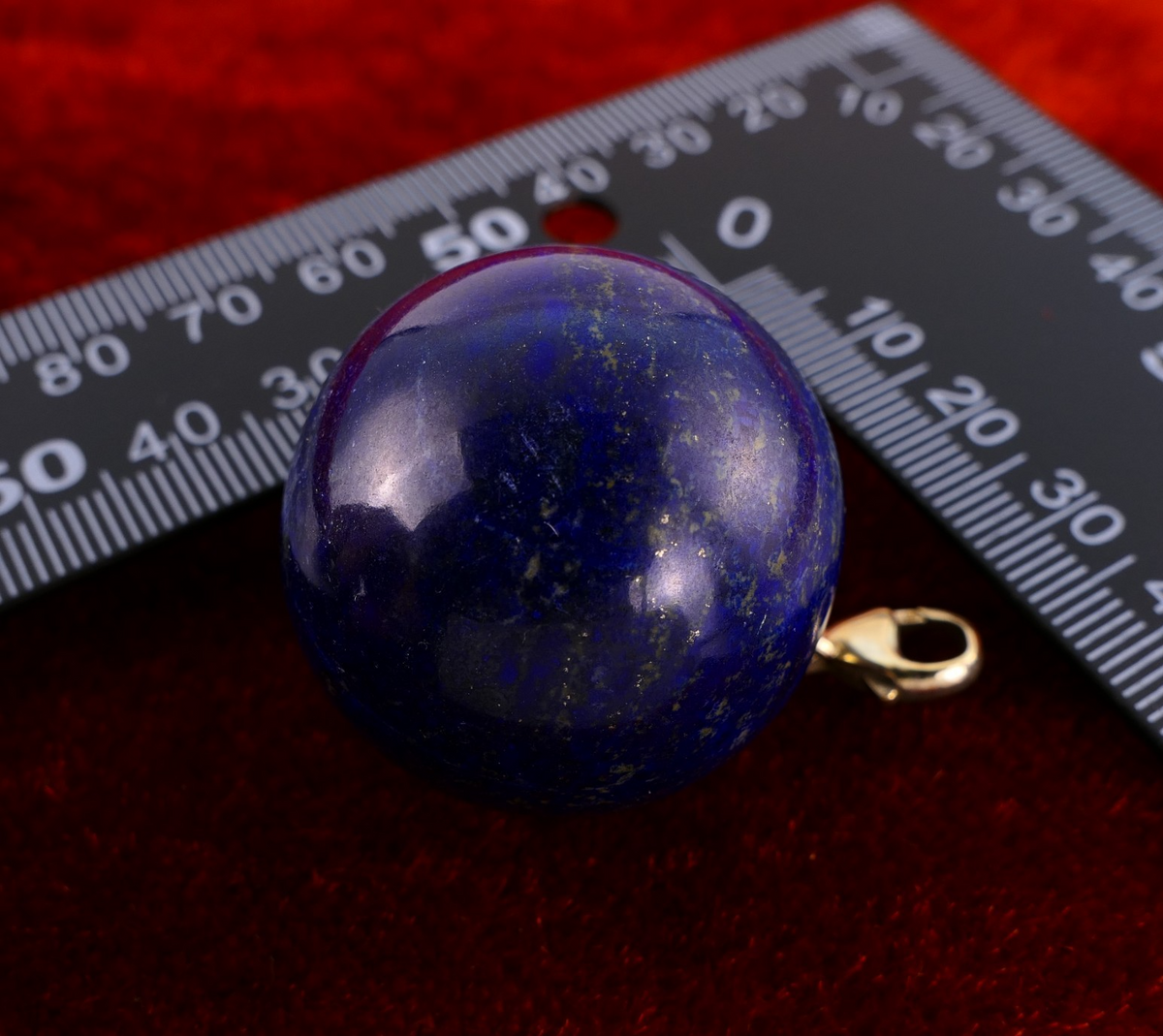 Großer Lapislazuli Kugelanhänger Ø3,0cm mit 925er Silber Vergoldet Karabiner - 47,6g