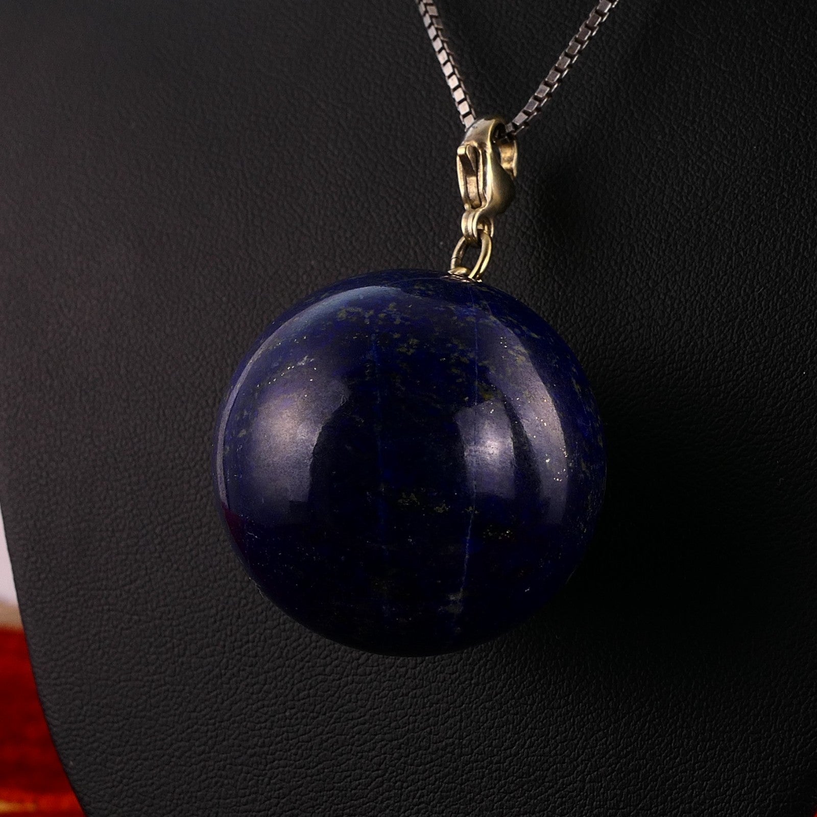 Großer Lapislazuli Kugelanhänger Ø3,0cm mit 925er Silber Vergoldet Karabiner - 47,6g