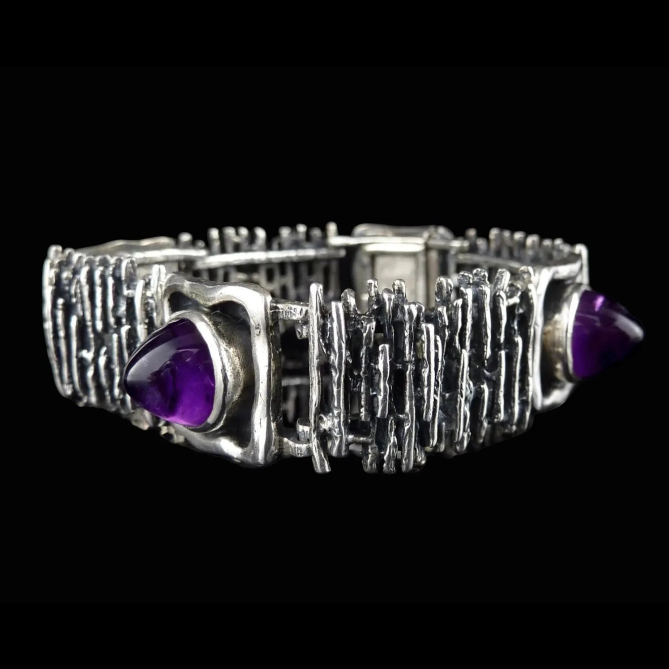 Vintage Bartel & Sohn Armband mit Amethyst Kegeln aus 835er Silber Organic Design Modernist Brutalist 18cm