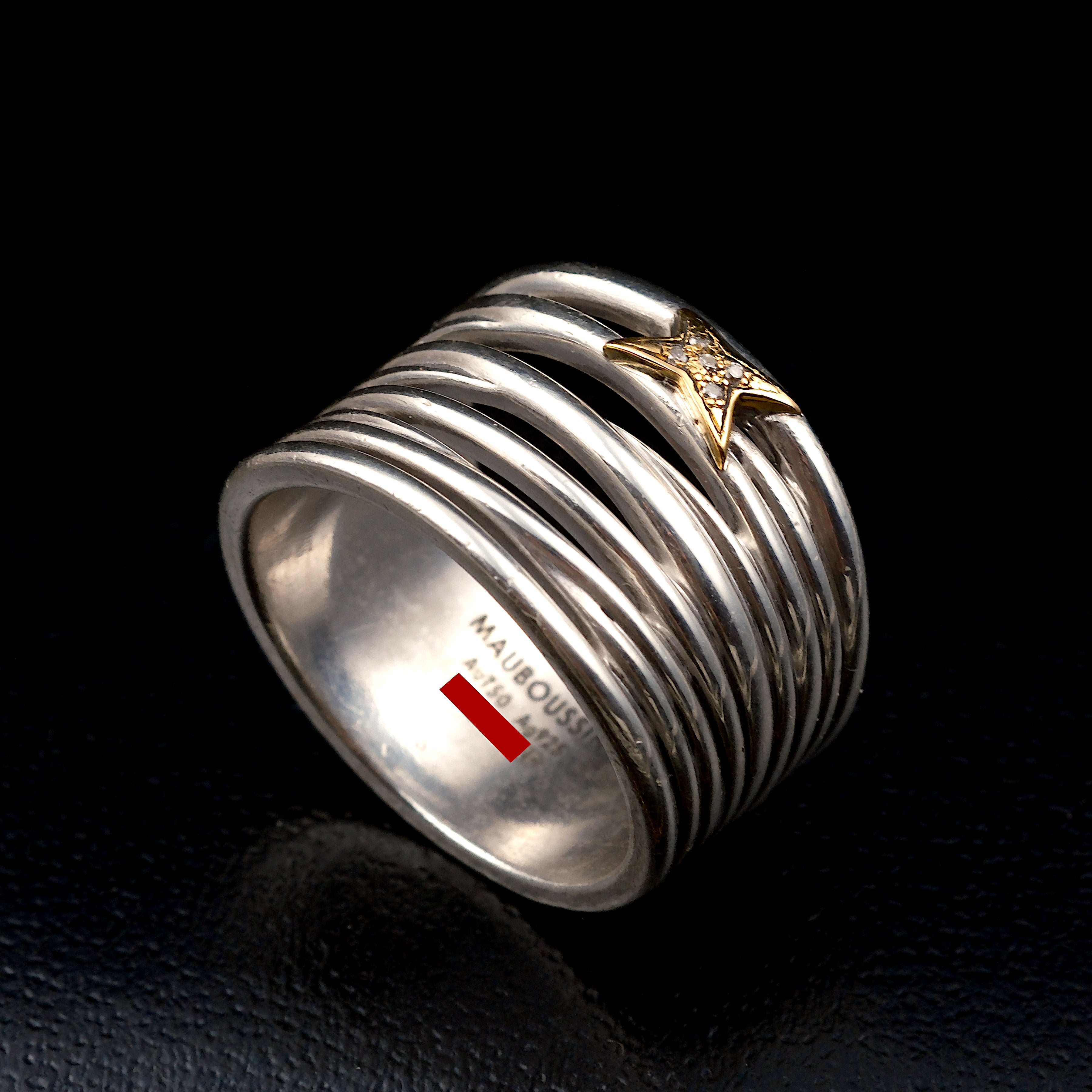 Mauboussin Kiff and Kiss Ring 925er Silber 18kt Gold & Diamanten RG 58 / 18,4mm