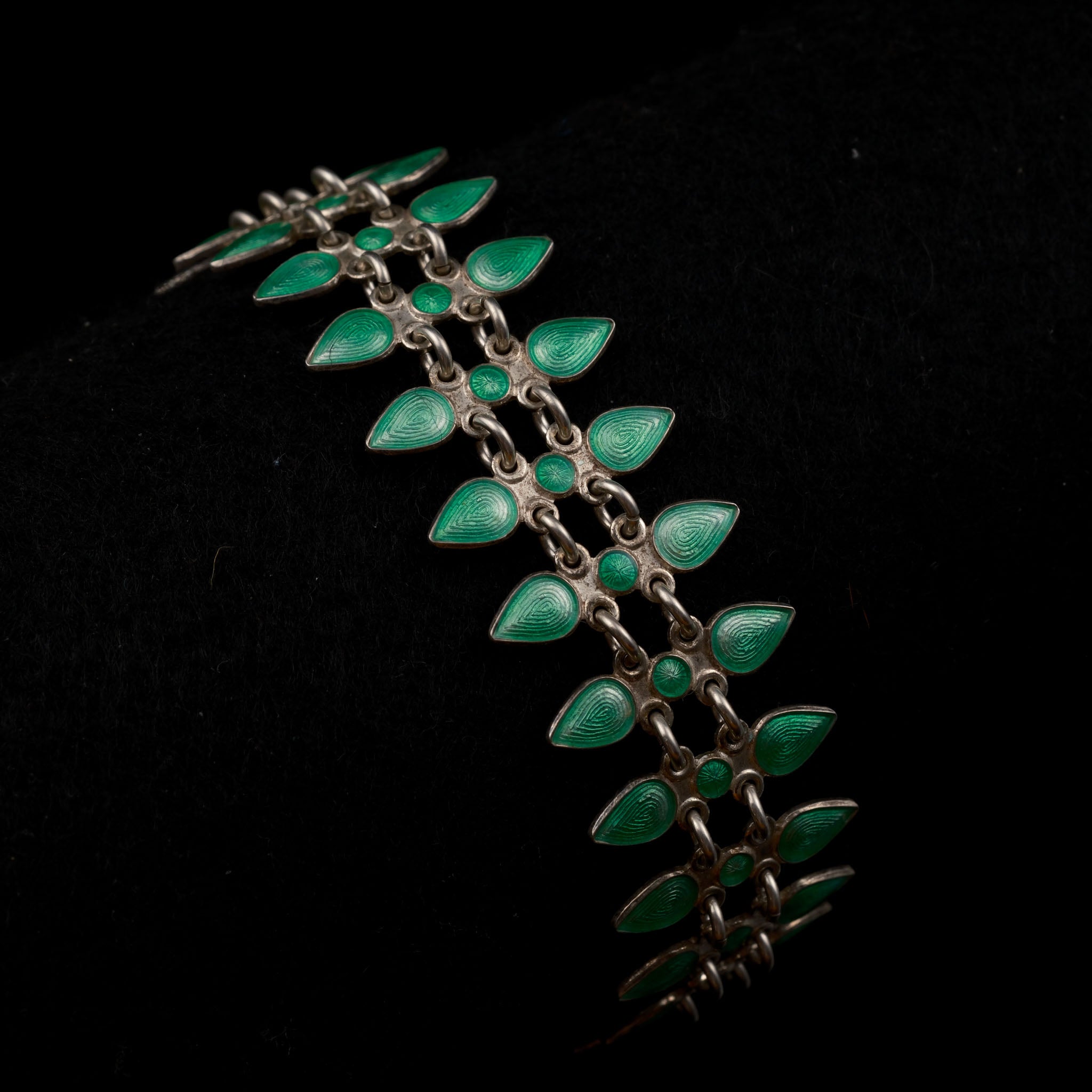 Volmer Bahner Dänemark -  Armband Grünes Emaille und 925er Sterling Silber 19,0cm Vintage Modernist Art Déco Stil