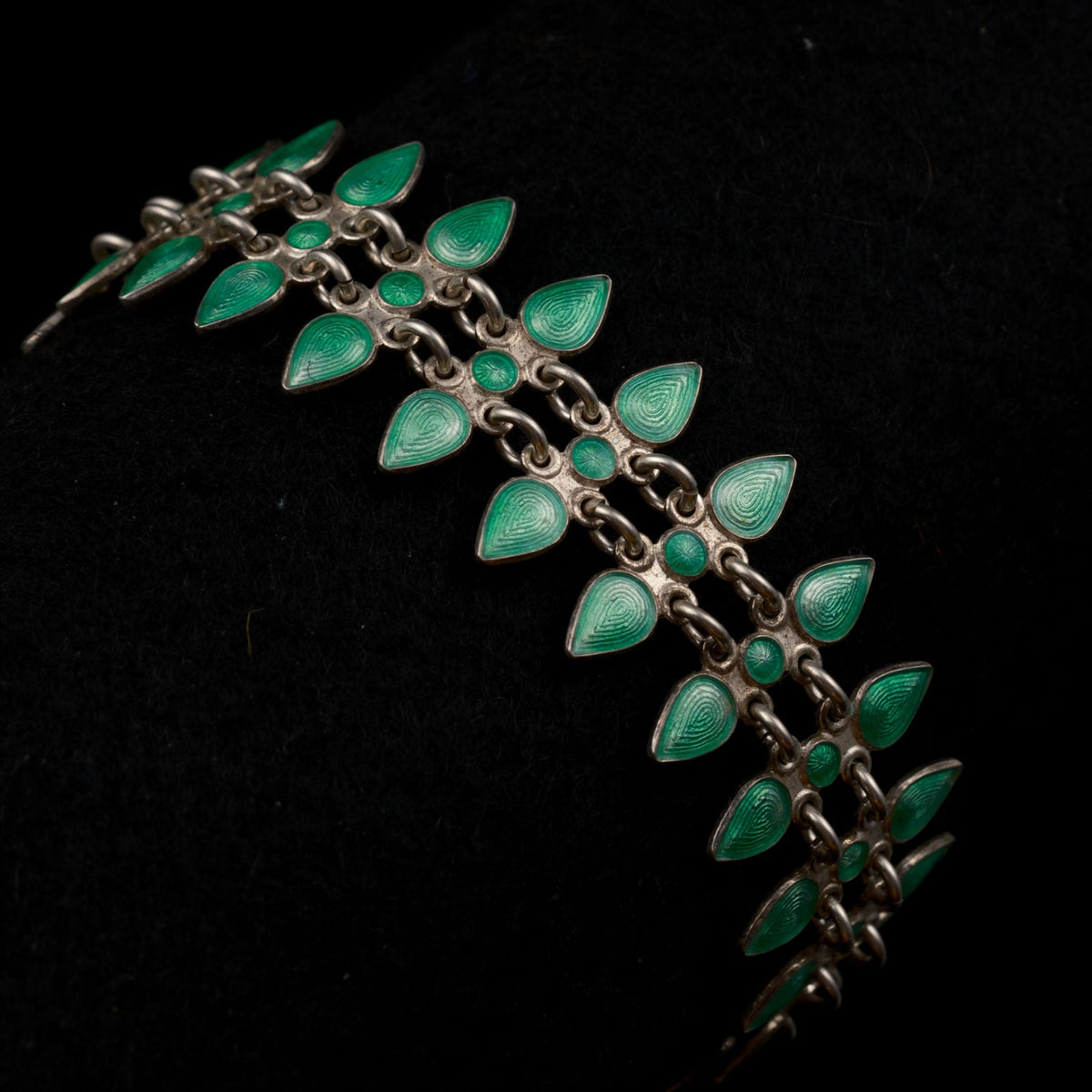 Volmer Bahner Dänemark -  Armband Grünes Emaille und 925er Sterling Silber 19,0cm Vintage Modernist Art Déco Stil