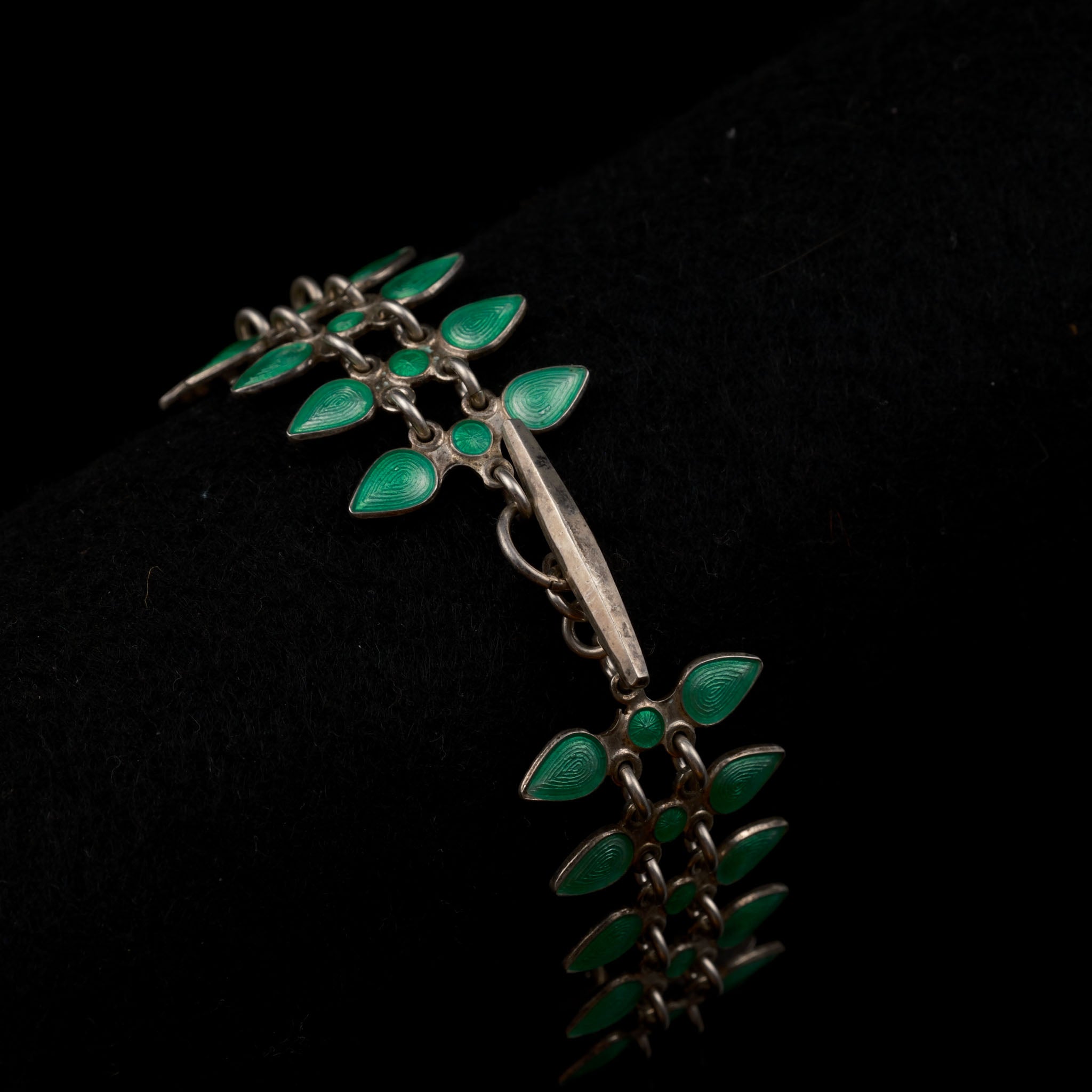 Volmer Bahner Dänemark -  Armband Grünes Emaille und 925er Sterling Silber 19,0cm Vintage Modernist Art Déco Stil