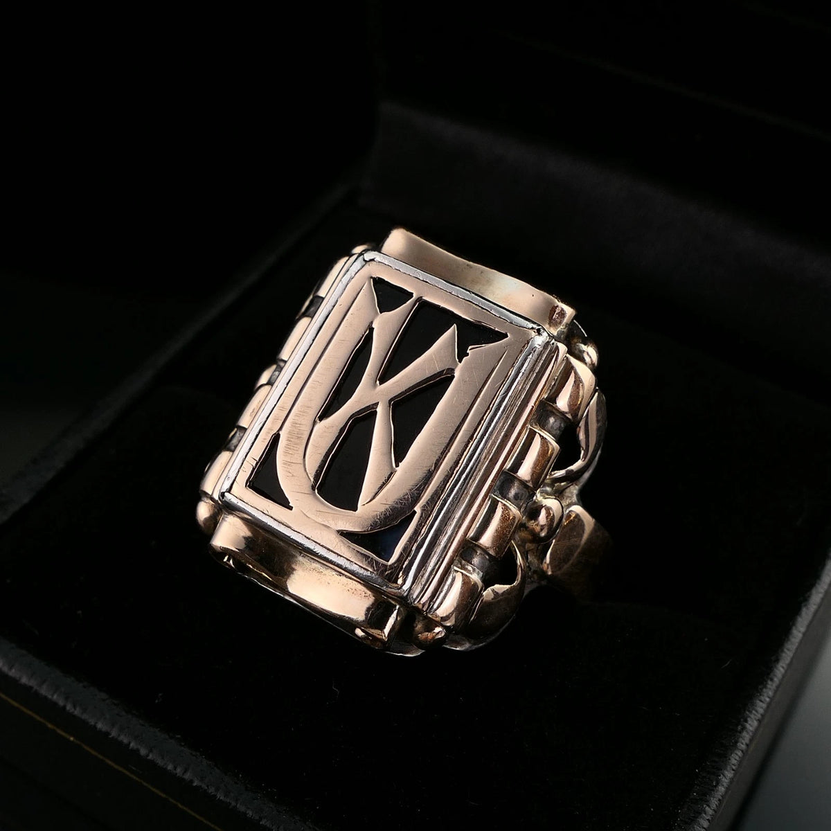 Antiker Monogrammring Siegelring Initialen KU/ UK Silberring 800 Silber & min. 333 Gold RG  66 (21,0 mm Ø) Vintage Alt
