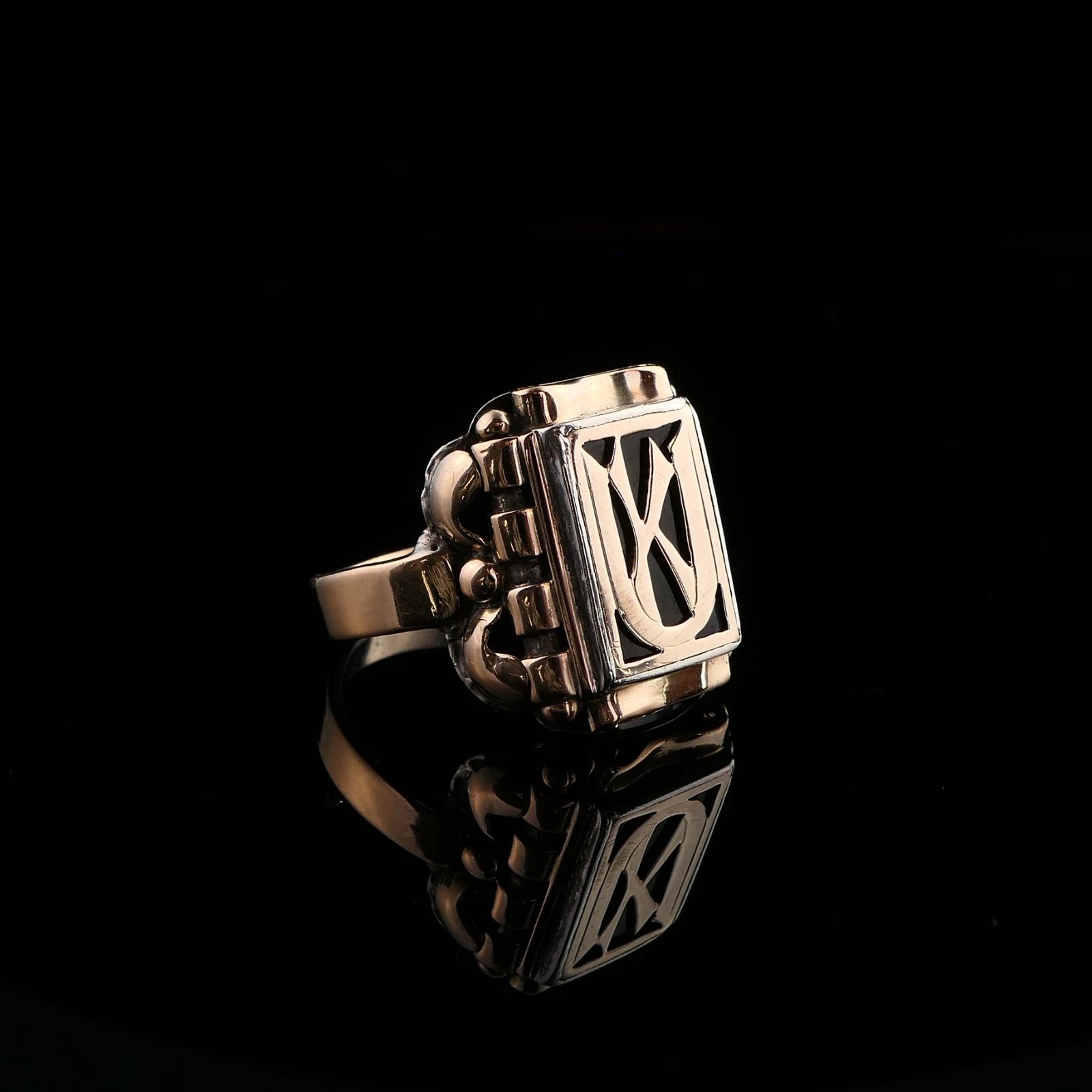 Antiker Monogrammring Siegelring Initialen KU/ UK Silberring 800 Silber & min. 333 Gold RG  66 (21,0 mm Ø) Vintage Alt