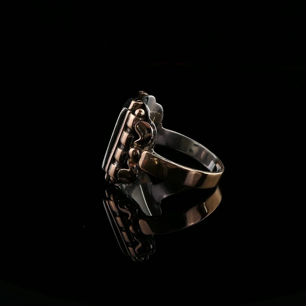 Antiker Monogrammring Siegelring Initialen KU/ UK Silberring 800 Silber & min. 333 Gold RG  66 (21,0 mm Ø) Vintage Alt