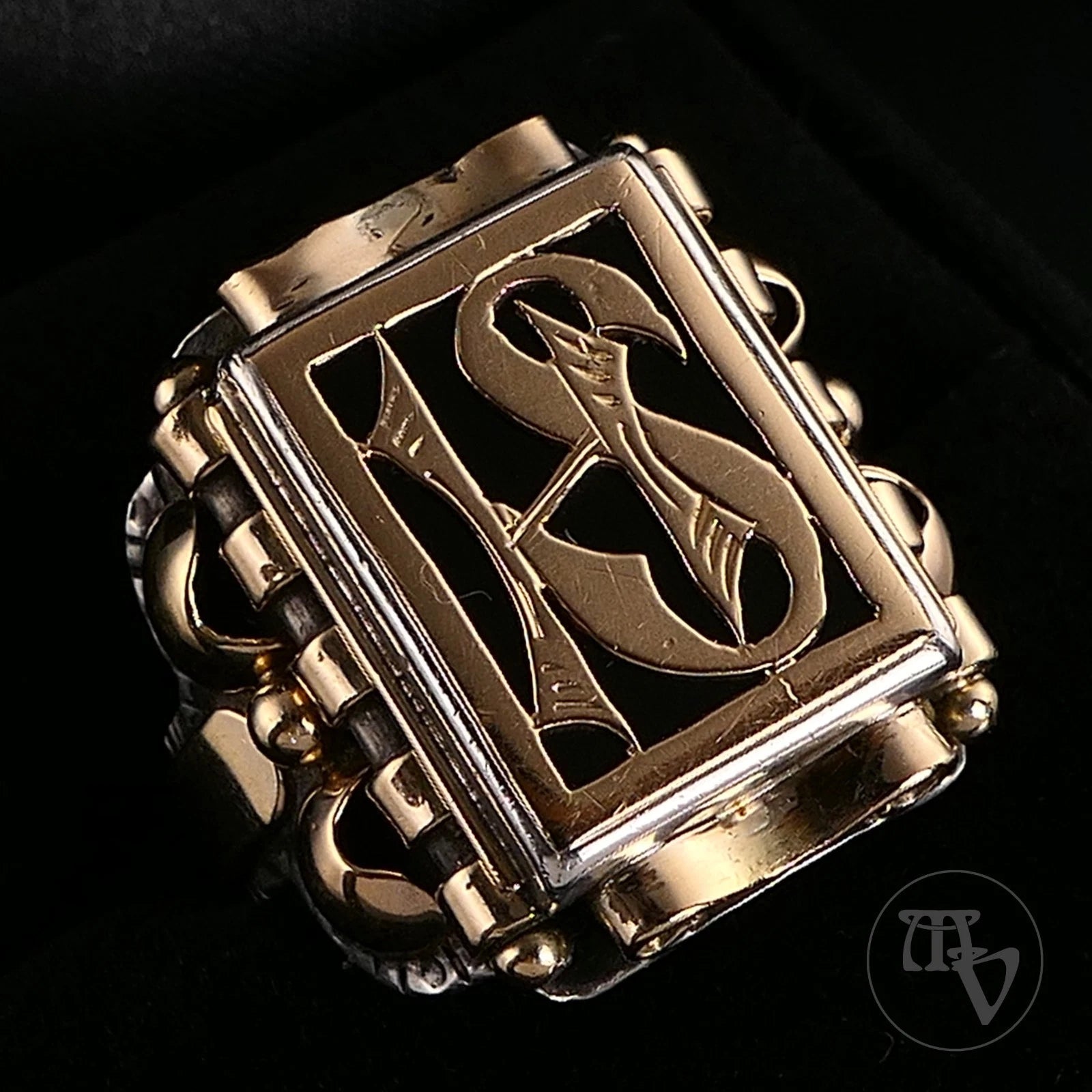 Antiker Monogrammring Siegelring Initialen HS/ SH Silberring min. 800 Silber & min. 333 Gold RG 63 (20,0 mm Ø) Vintage Alt