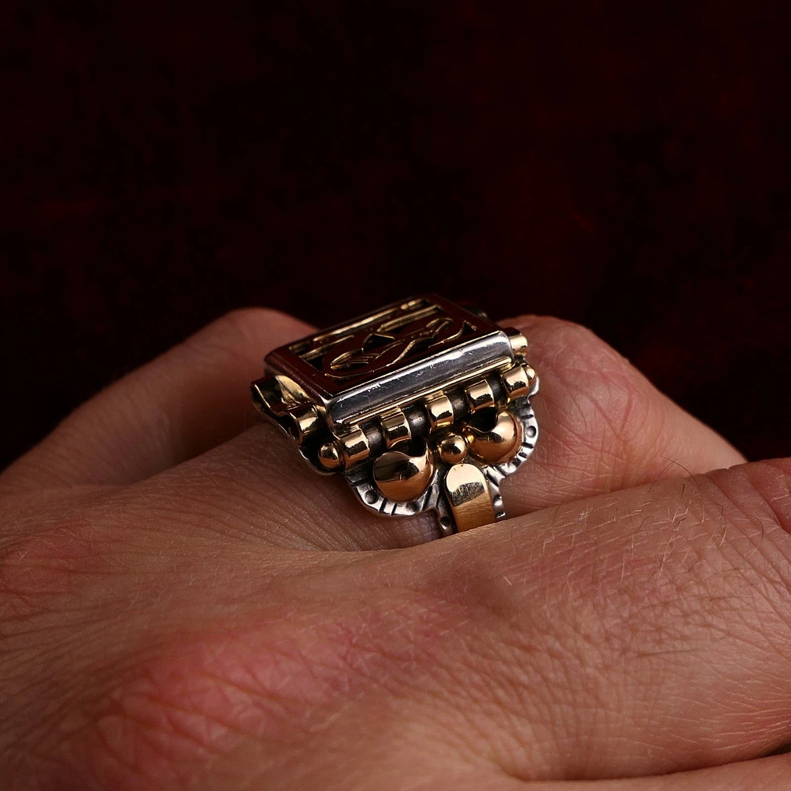 Antiker Monogrammring Siegelring Initialen HS/ SH Silberring min. 800 Silber & min. 333 Gold RG 63 (20,0 mm Ø) Vintage Alt