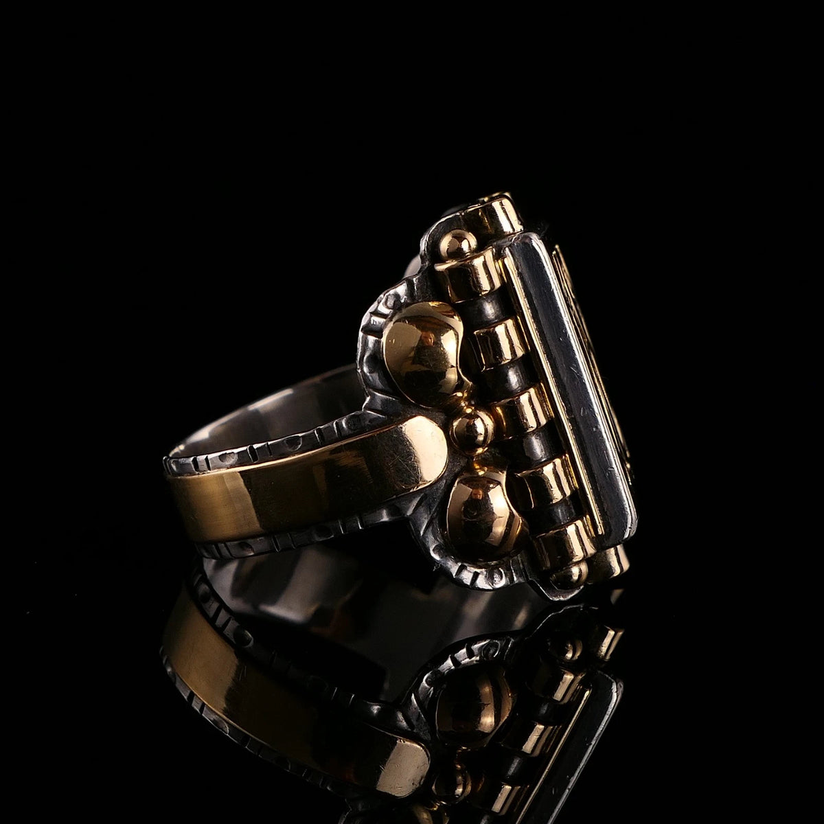 Antiker Monogrammring Siegelring Initialen HS/ SH Silberring min. 800 Silber & min. 333 Gold RG 63 (20,0 mm Ø) Vintage Alt