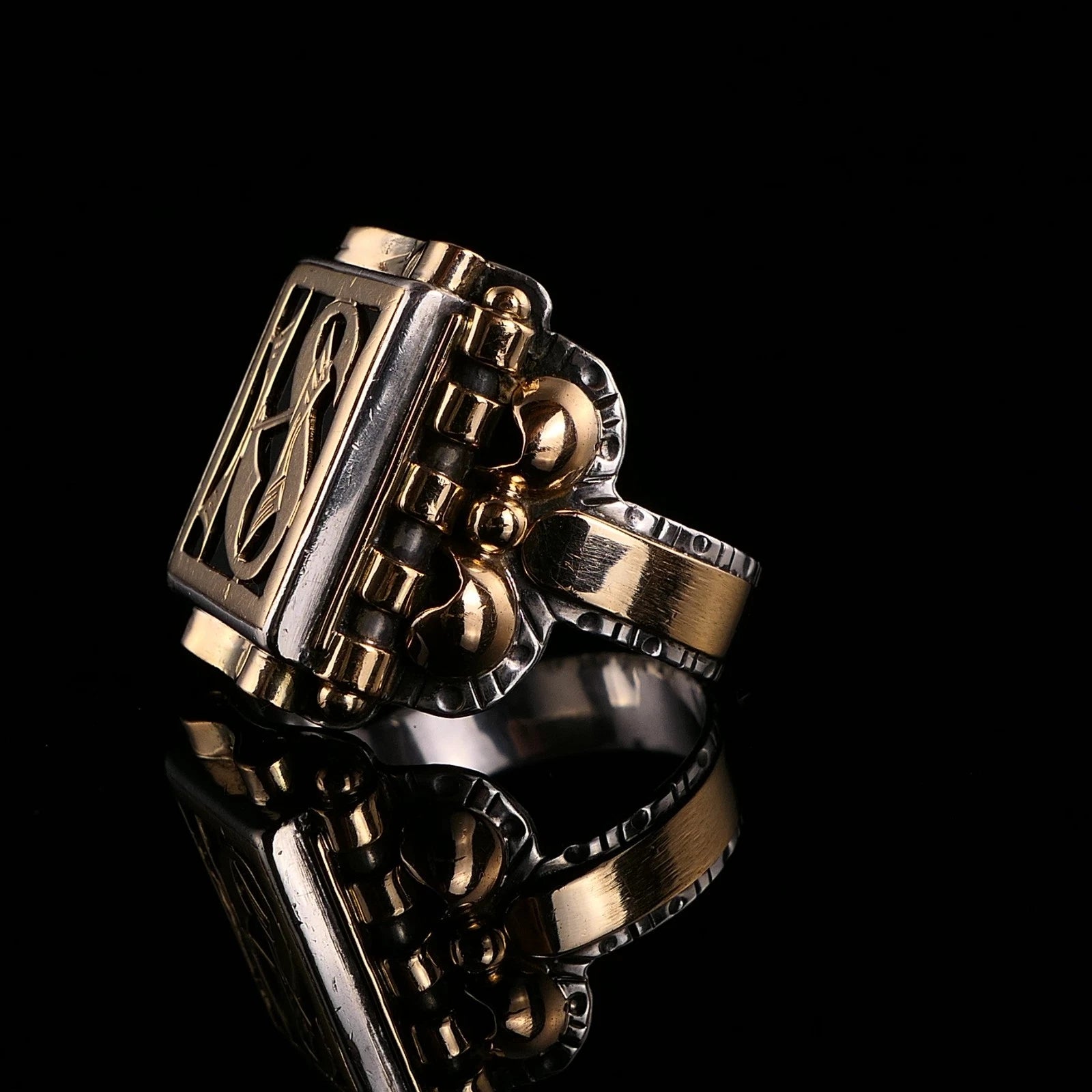 Antiker Monogrammring Siegelring Initialen HS/ SH Silberring min. 800 Silber & min. 333 Gold RG 63 (20,0 mm Ø) Vintage Alt