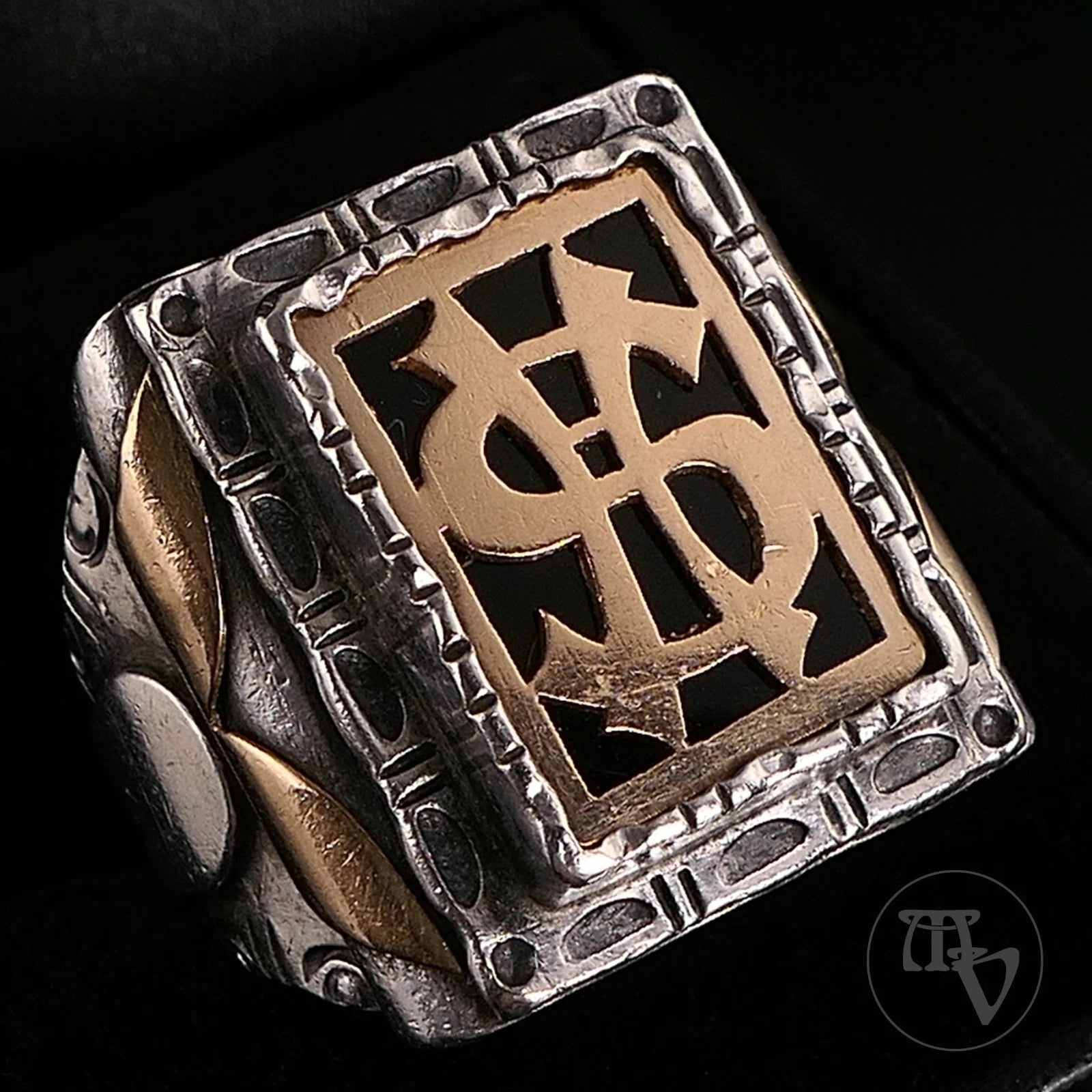 Antiker Monogrammring Siegelring Initialen HS/ SH Silberring min. 800 Silber & min. 333 Gold RG 60 (19,1 mm Ø) Vintage Alt