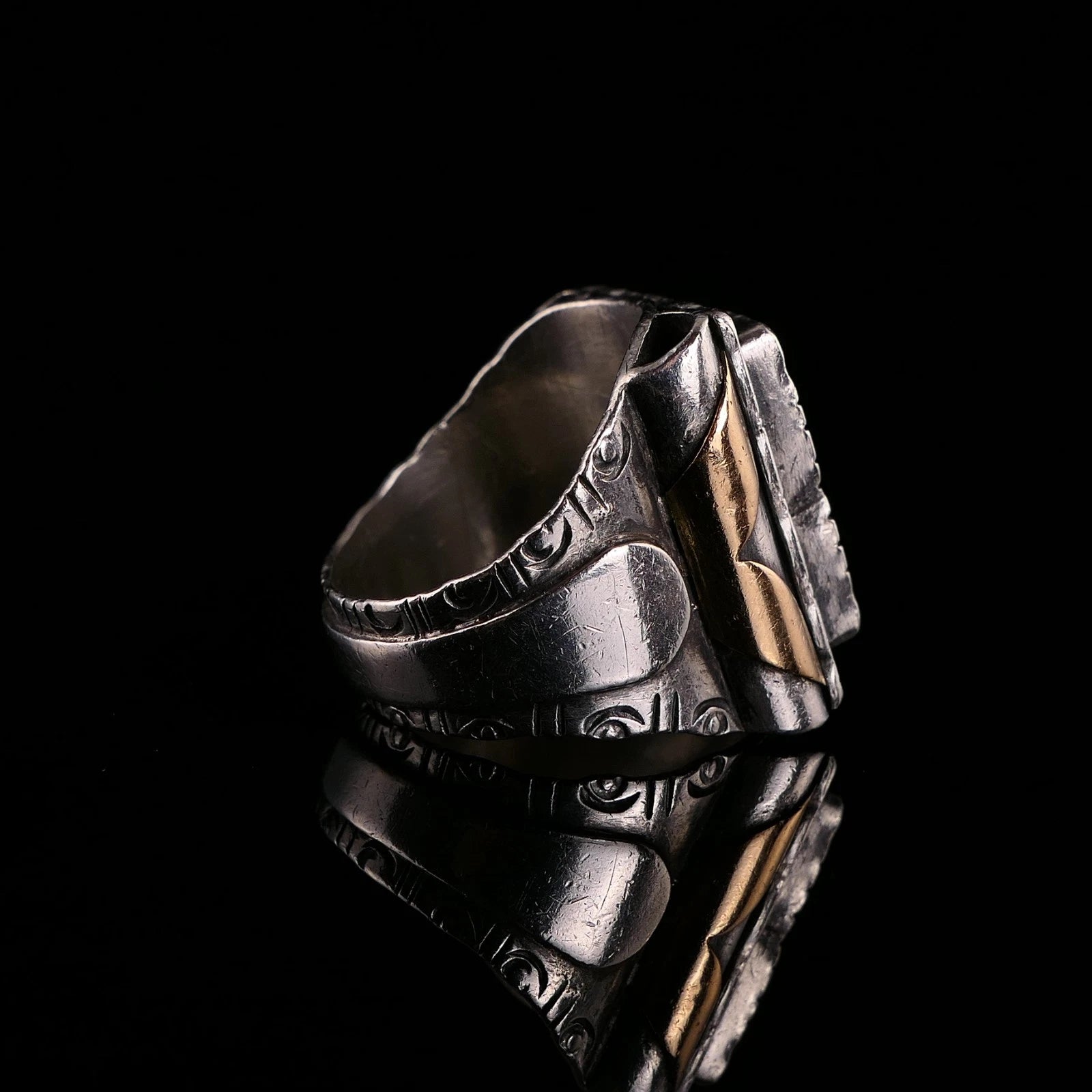 Antiker Monogrammring Siegelring Initialen HS/ SH Silberring min. 800 Silber & min. 333 Gold RG 60 (19,1 mm Ø) Vintage Alt