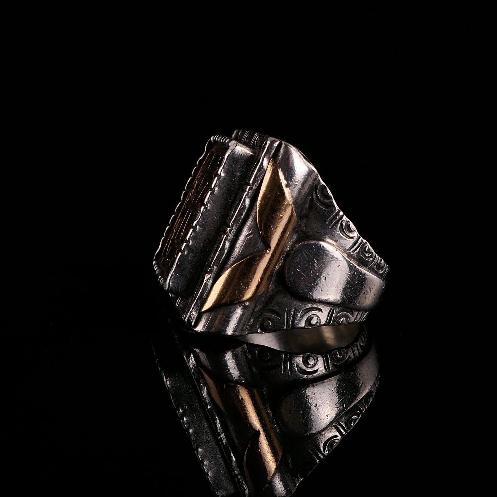 Antiker Monogrammring Siegelring Initialen HS/ SH Silberring min. 800 Silber & min. 333 Gold RG 60 (19,1 mm Ø) Vintage Alt