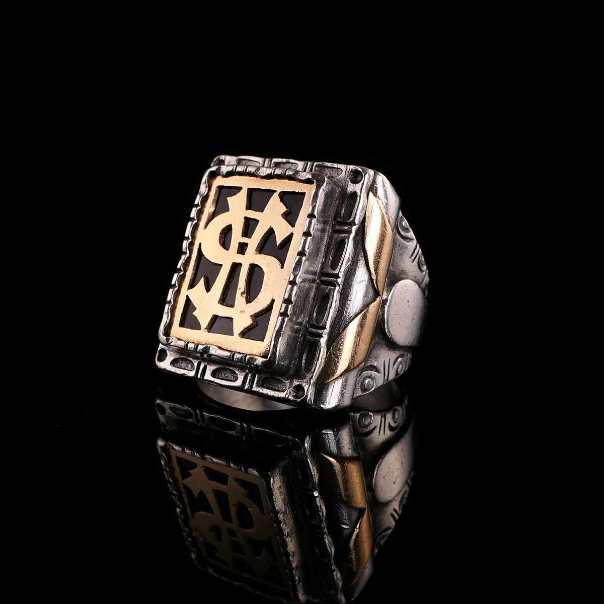 Antiker Monogrammring Siegelring Initialen HS/ SH Silberring min. 800 Silber & min. 333 Gold RG 60 (19,1 mm Ø) Vintage Alt