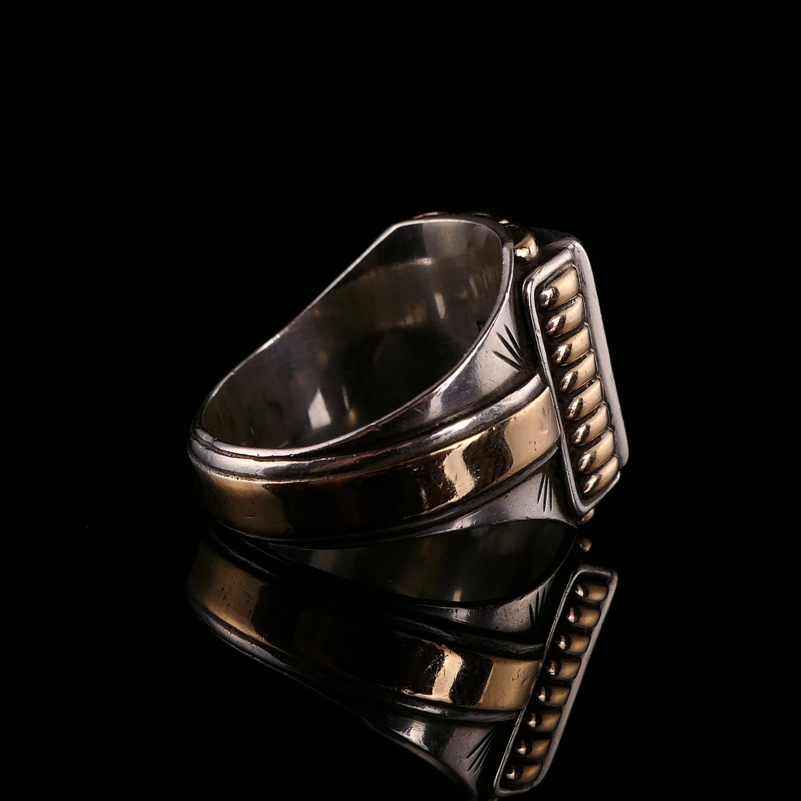 Antiker Monogrammring Siegelring Initialen HM / WH Silberring 900 Silber & 333 Gold RG 66 (21,0mm Ø) Vintage Alt