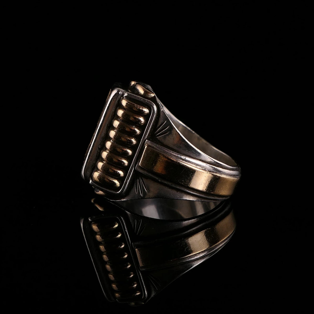 Antiker Monogrammring Siegelring Initialen HM / WH Silberring 900 Silber & 333 Gold RG 66 (21,0mm Ø) Vintage Alt