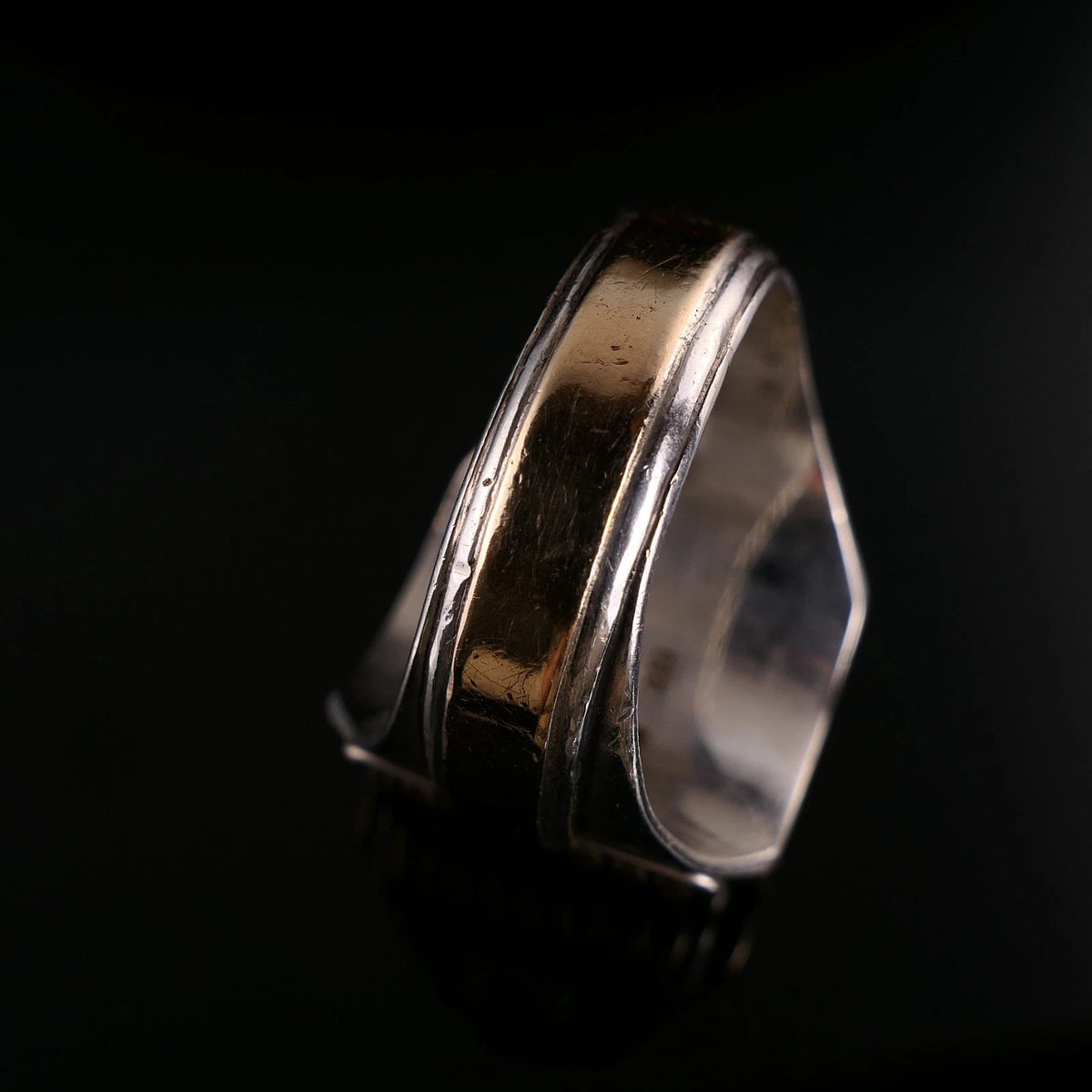 Antiker Monogrammring Siegelring Initialen HM / WH Silberring 900 Silber & 333 Gold RG 66 (21,0mm Ø) Vintage Alt