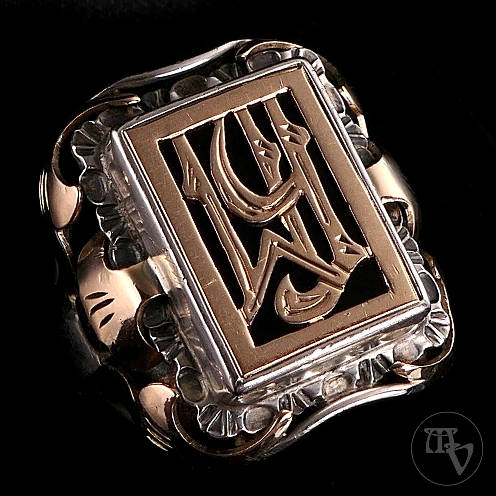 Antiker Monogrammring Siegelring Initialen WY / hM Silberring min. 800 Silber & 333 Gold RG 63 (20,0mm Ø) Vintage Alt