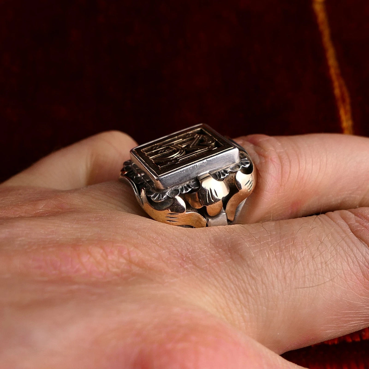 Antiker Monogrammring Siegelring Initialen WY / hM Silberring min. 800 Silber & 333 Gold RG 63 (20,0mm Ø) Vintage Alt