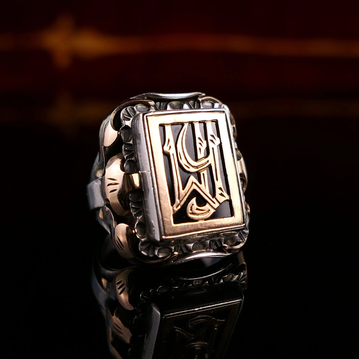 Antiker Monogrammring Siegelring Initialen WY / hM Silberring min. 800 Silber & 333 Gold RG 63 (20,0mm Ø) Vintage Alt