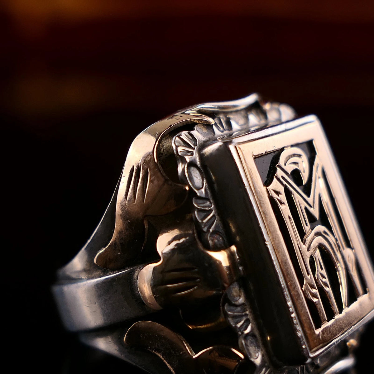 Antiker Monogrammring Siegelring Initialen WY / hM Silberring min. 800 Silber & 333 Gold RG 63 (20,0mm Ø) Vintage Alt