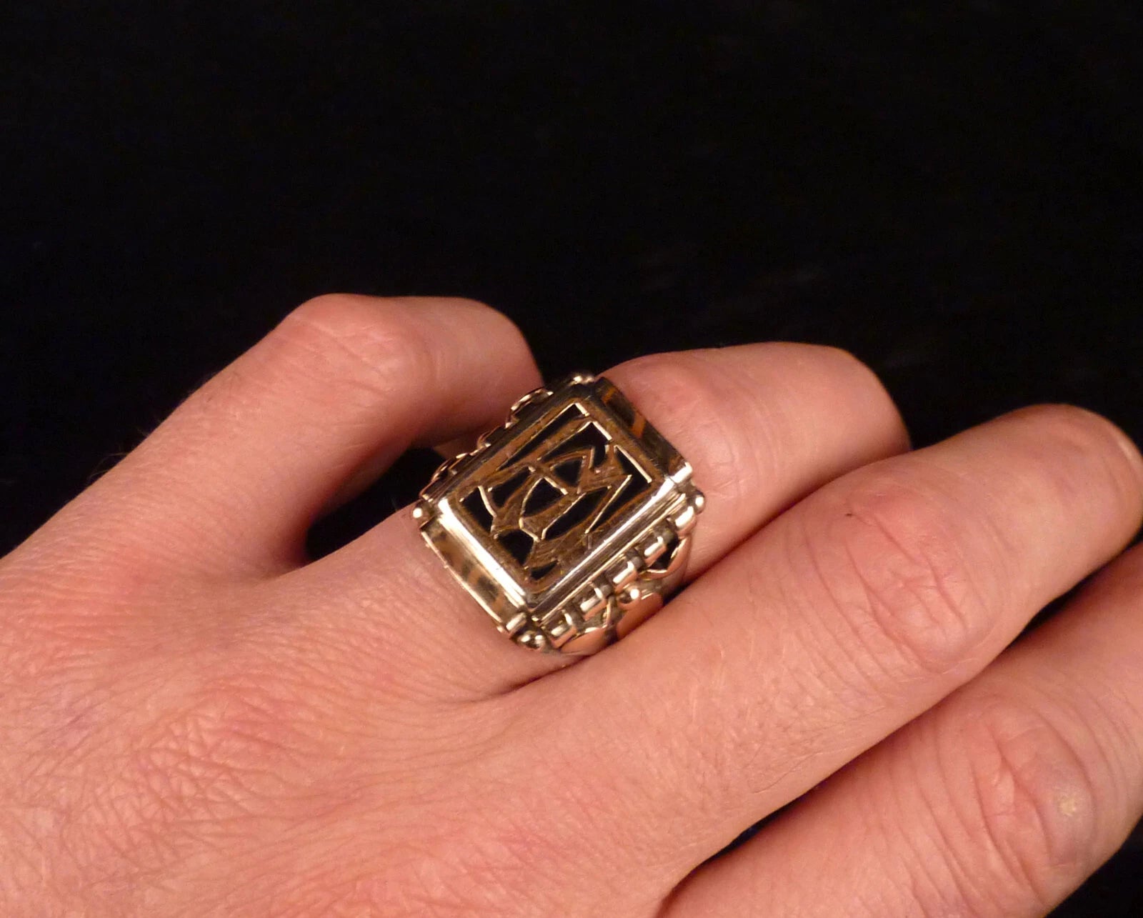 Antiker Monogrammring Siegelring Initialen WA / AW Silberring 835 Silber & min. 333 Gold RG 62 (19,7mm Ø) Vintage Alt