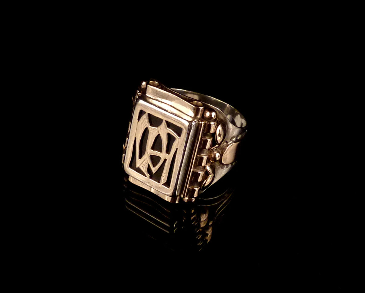 Antiker Monogrammring Siegelring Initialen WA / AW Silberring 835 Silber & min. 333 Gold RG 62 (19,7mm Ø) Vintage Alt