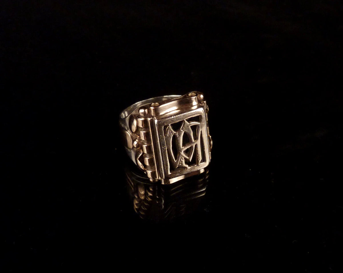 Antiker Monogrammring Siegelring Initialen WA / AW Silberring 835 Silber & min. 333 Gold RG 62 (19,7mm Ø) Vintage Alt