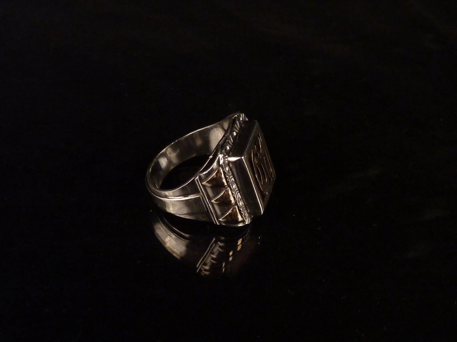 Antiker Monogrammring Siegelring Initialen OM / WO Silberring 900 Silber & 333 Gold RG 67 (21,3mm Ø) Vintage Alt