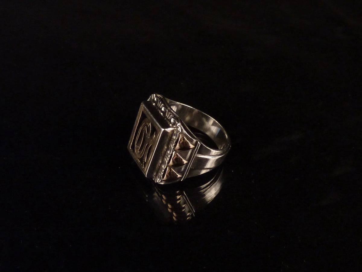 Antiker Monogrammring Siegelring Initialen OM / WO Silberring 900 Silber & 333 Gold RG 67 (21,3mm Ø) Vintage Alt