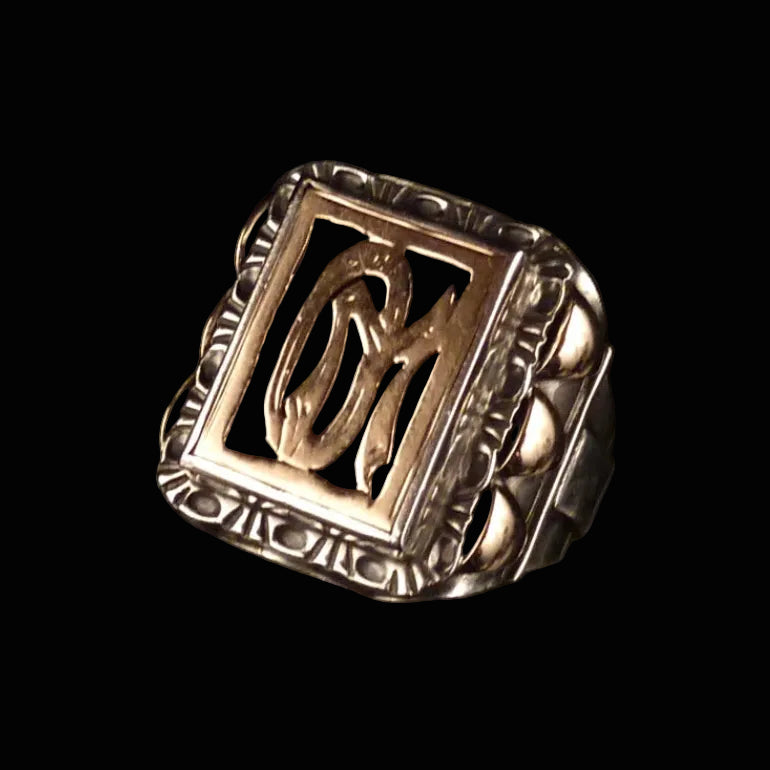 Antiker Monogrammring Siegelring Initialen OM / WO Silberring 900 Silber & 333 Gold RG 67 (21,3mm Ø) Vintage Alt