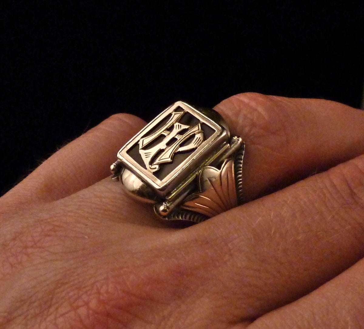 Antiker Monogrammring Siegelring Initialen HP / PH Silberring 900 Silber & 333 Gold RG 67 (21,3mm Ø) Vintage Alt