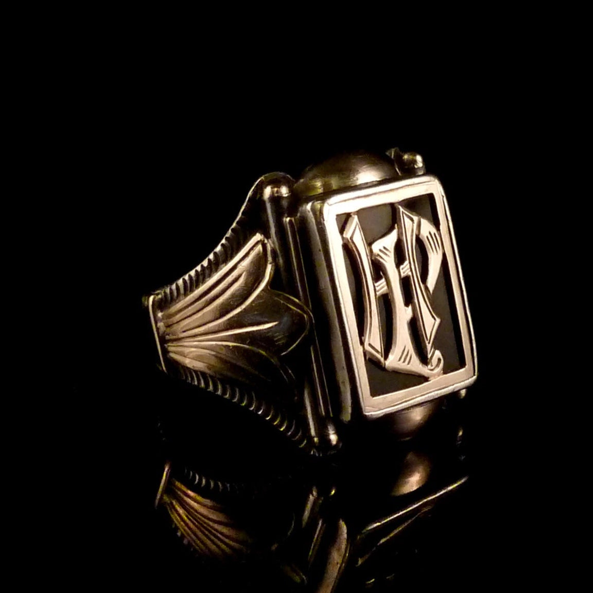 Antiker Monogrammring Siegelring Initialen HP / PH Silberring 900 Silber & 333 Gold RG 67 (21,3mm Ø) Vintage Alt