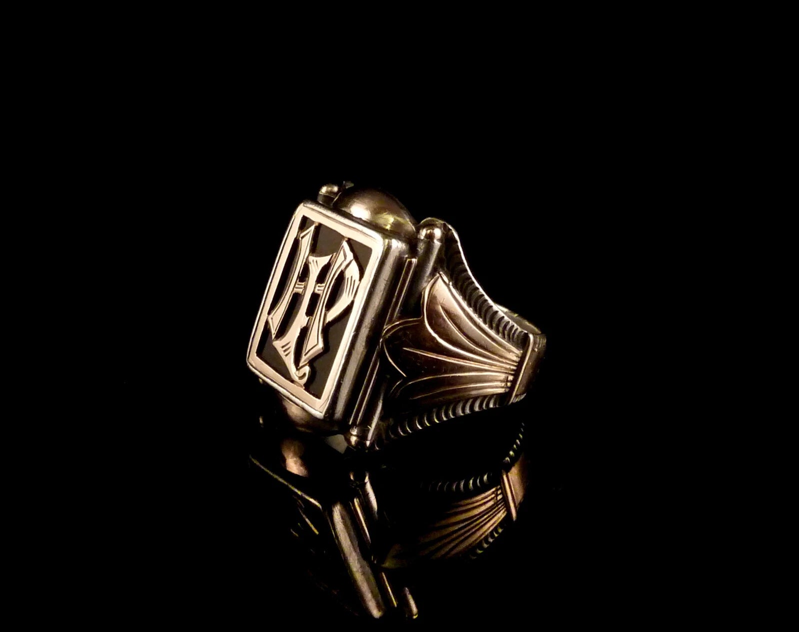 Antiker Monogrammring Siegelring Initialen HP / PH Silberring 900 Silber & 333 Gold RG 67 (21,3mm Ø) Vintage Alt